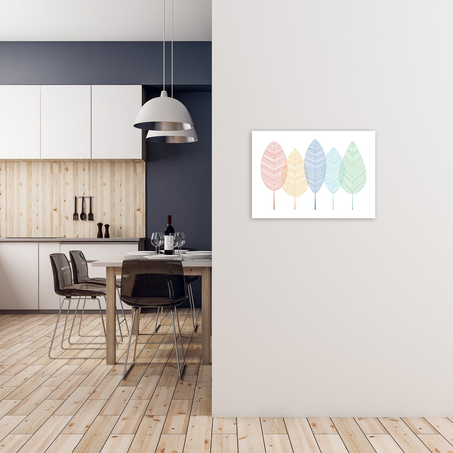 Scandinavian Colorful Leaves in Landscape A2 Black Frame