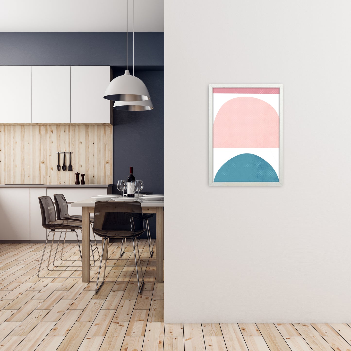 Abstract Blue and Pink Original A2 Oak Frame