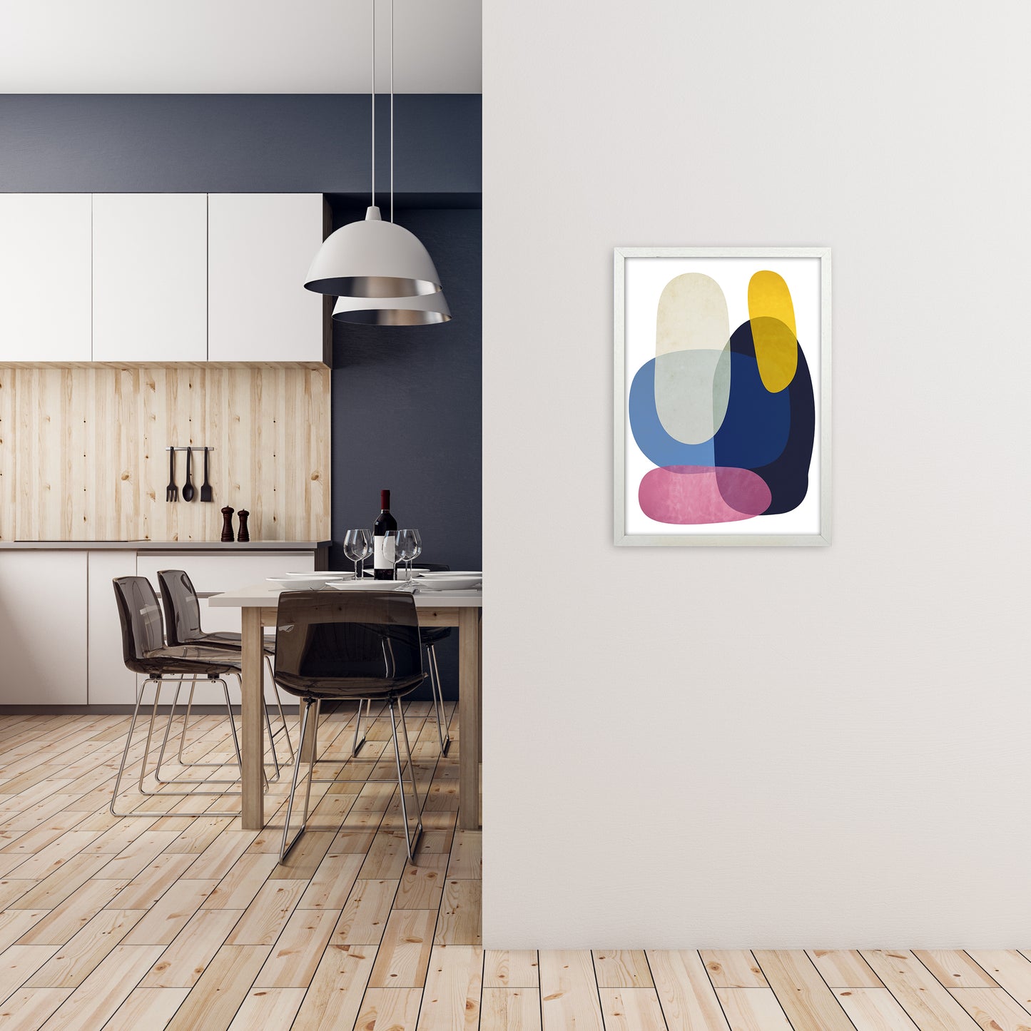 Abstract Pebbles 2 Original A2 Oak Frame