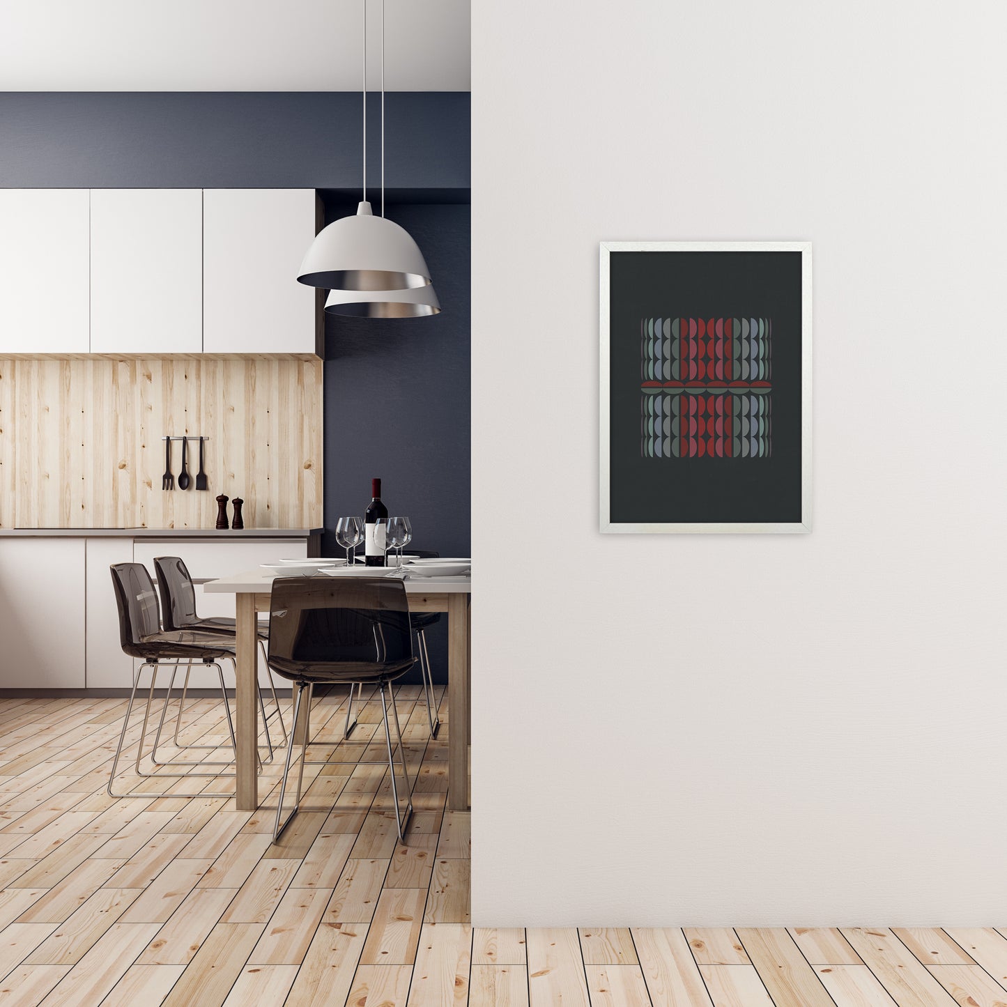 Abstract Shapes on Grey Original A2 Oak Frame