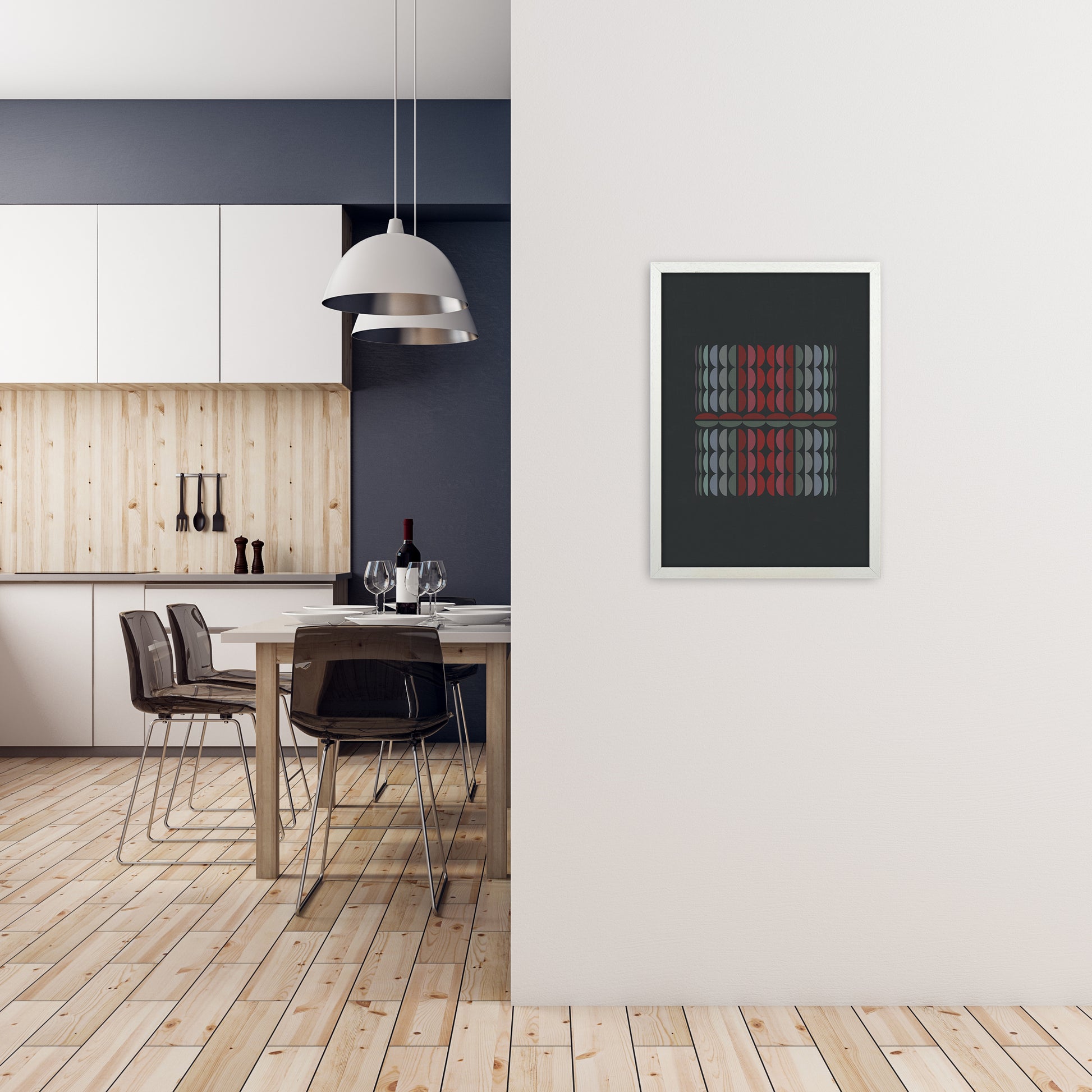 Abstract Shapes on Grey Original A2 Oak Frame