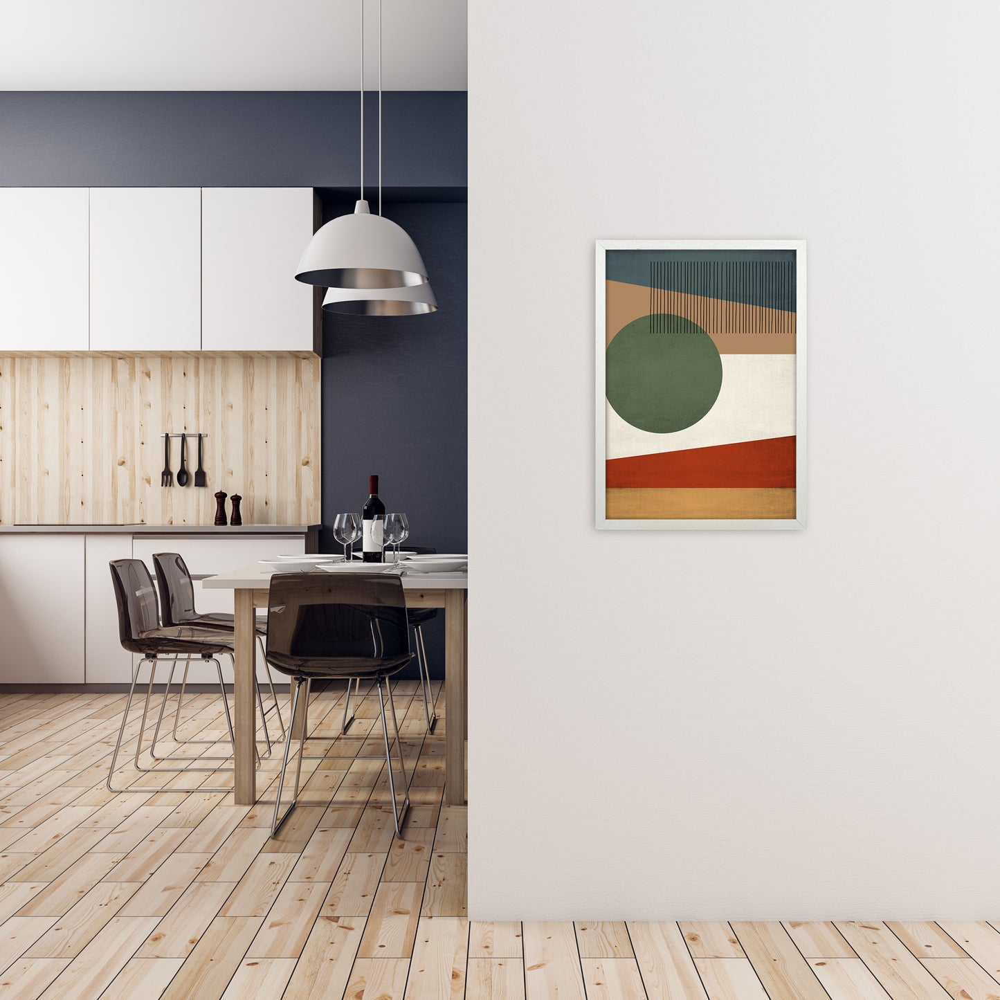 Abstract Wall Art Earth Tones A2 Oak Frame