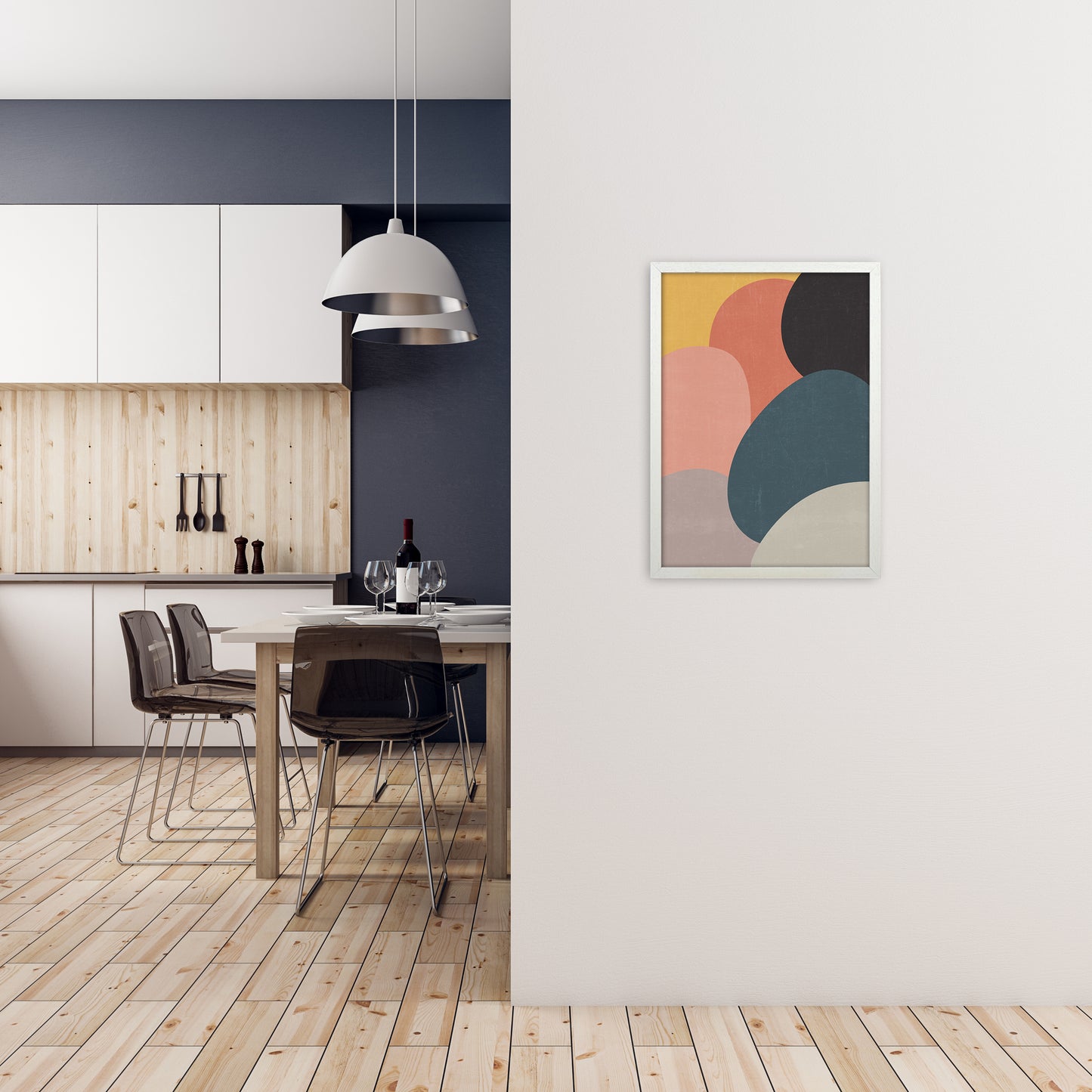 Colorful Abstract Shapes Original A2 Oak Frame