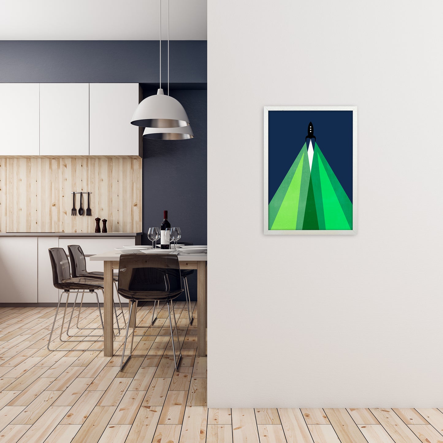 Green and Blue Kids Rocket A2 Oak Frame