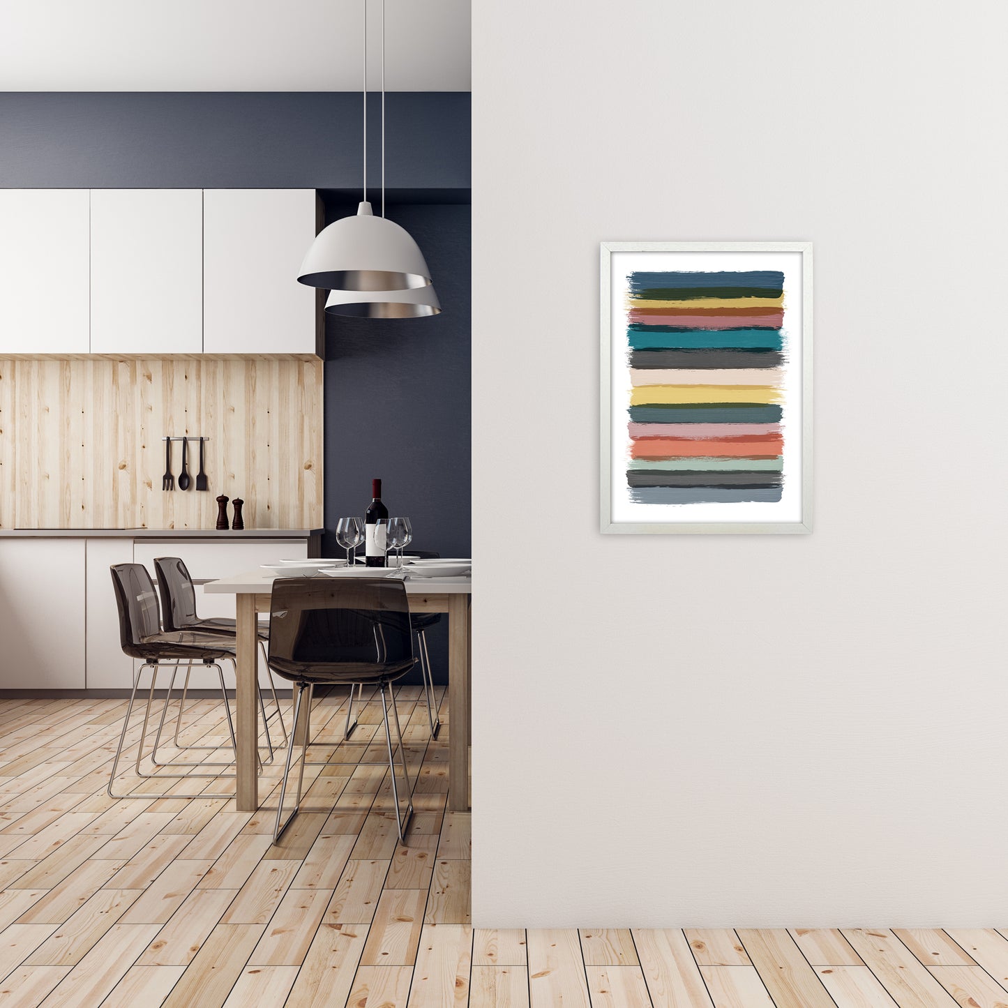 Multicolor Brush Strokes Original A2 Oak Frame