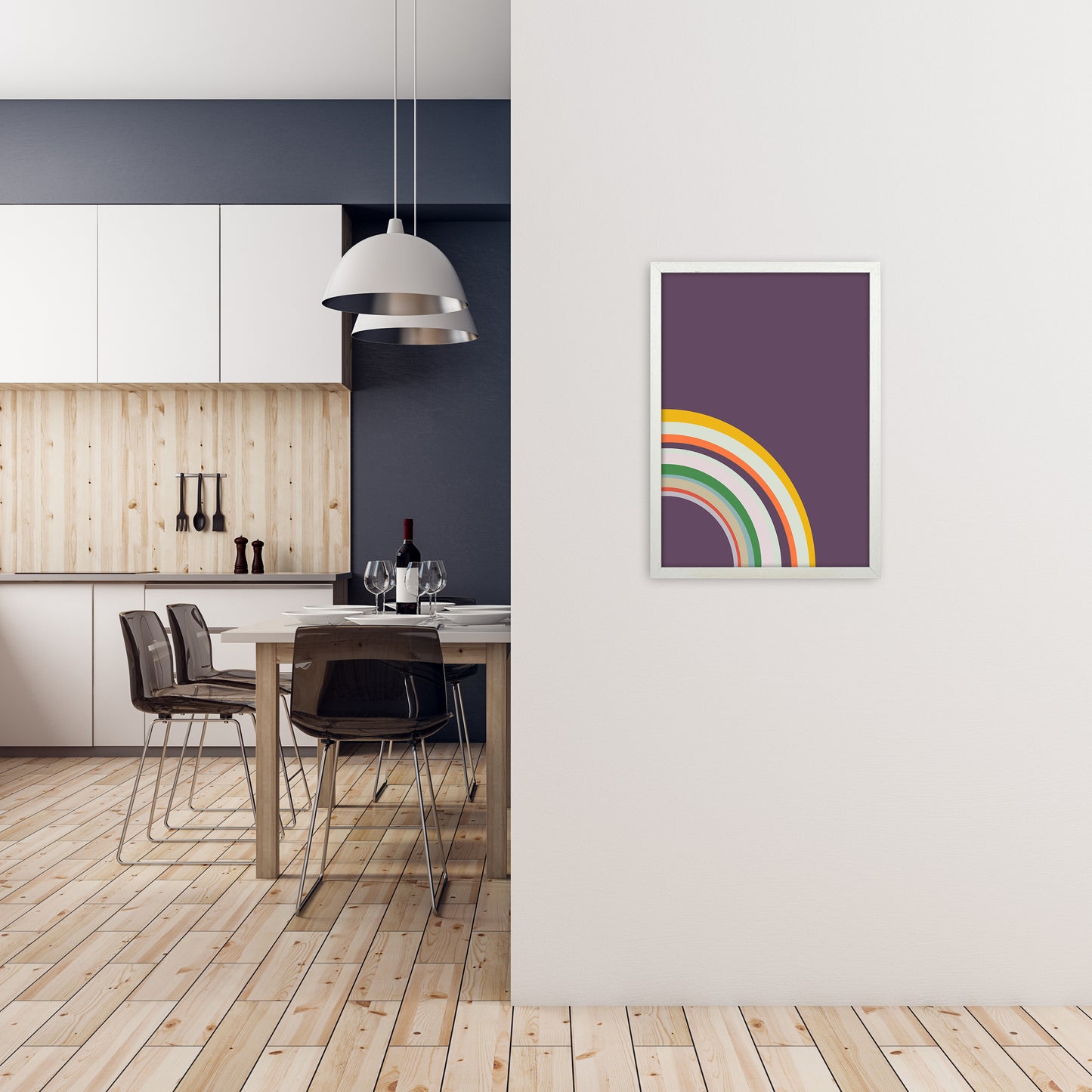 Pair of Nursery Rainbow Prints Right B A2 Oak Frame