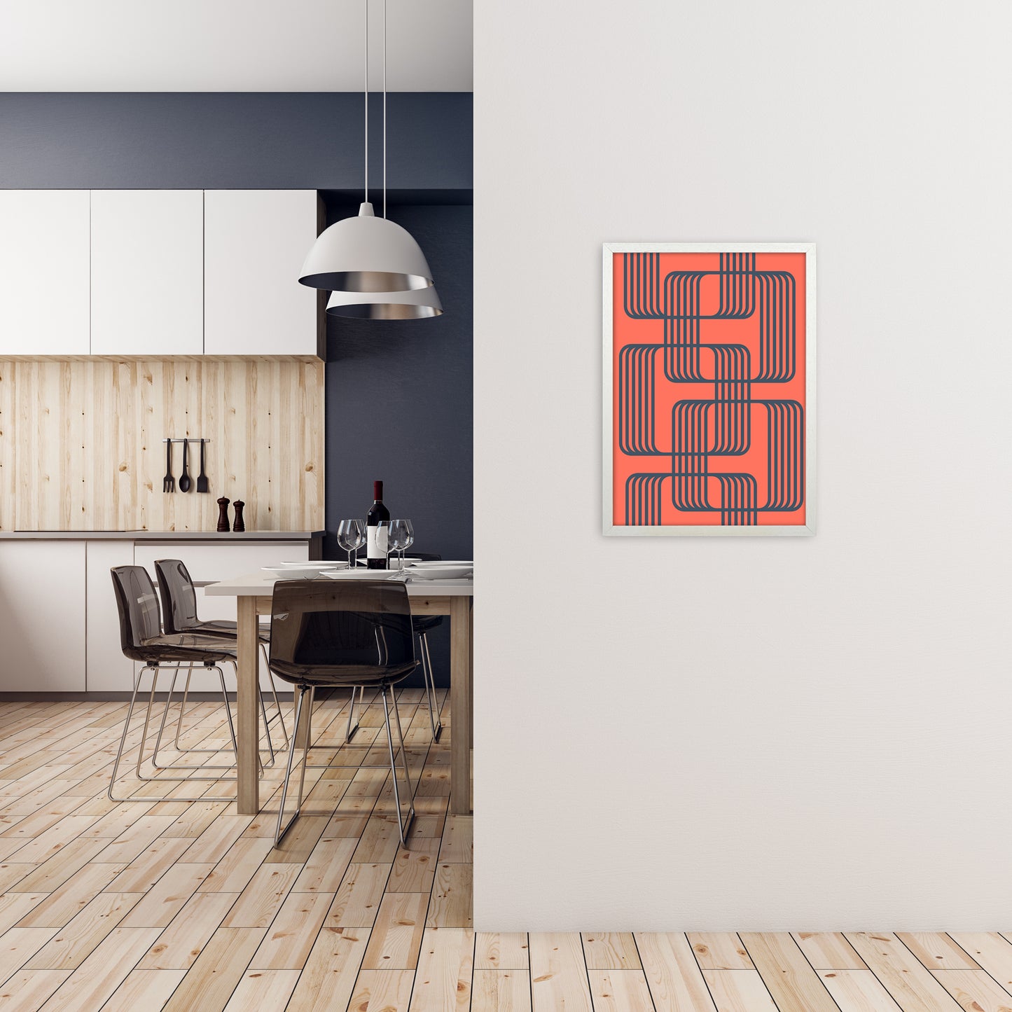 Blue and Red Geometric Wall Art Print B A2 Oak Frame