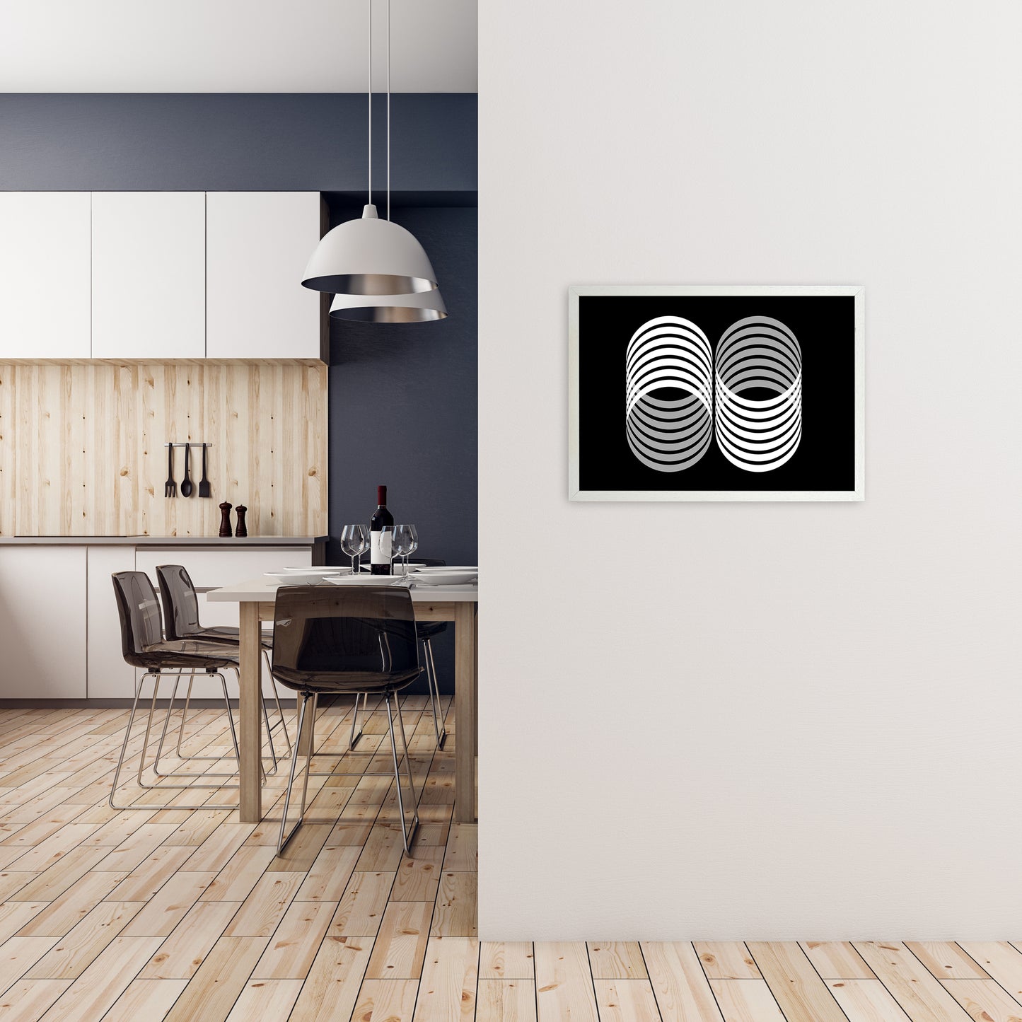 Abstract Modern Shapes Landscape Original A2 Oak Frame