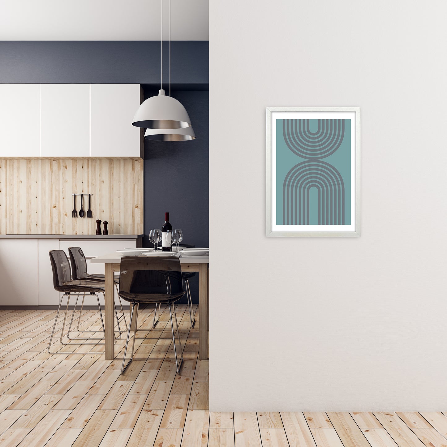 Grey and Blue Modern Rainbow A2 Oak Frame