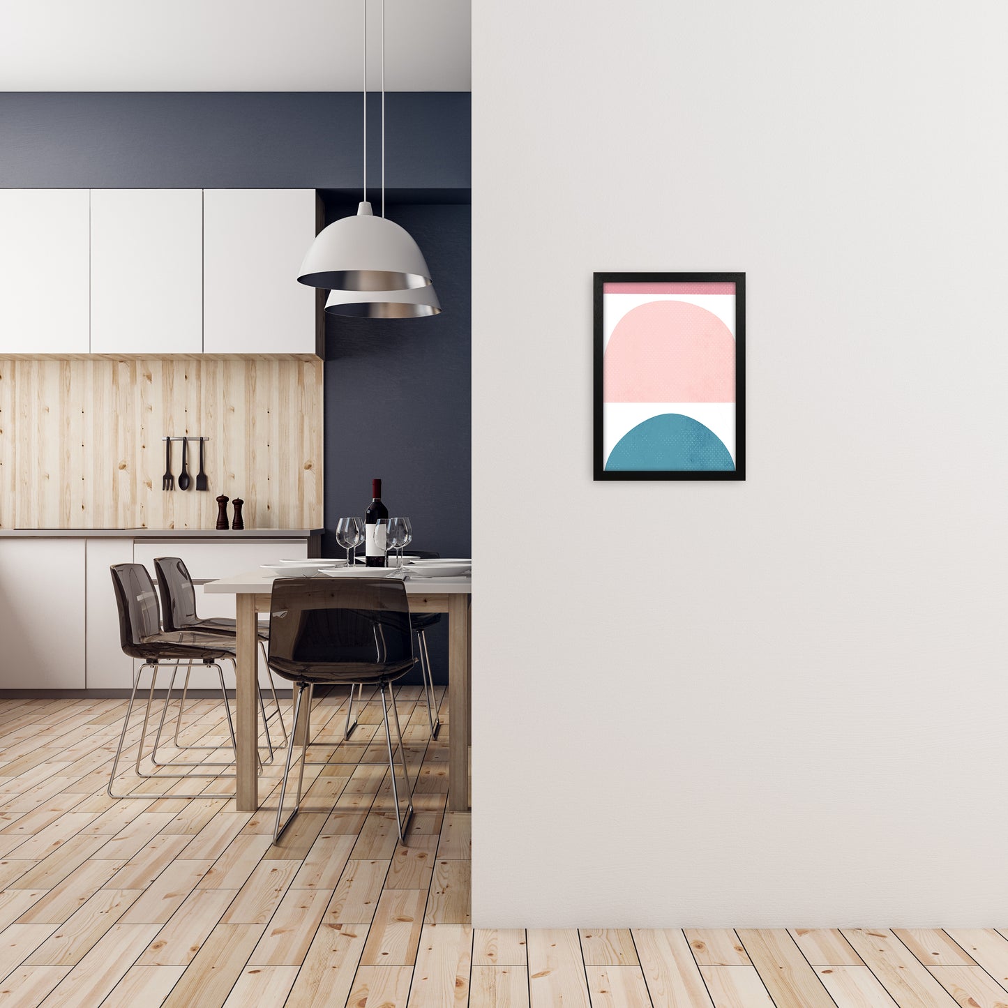 Abstract Blue and Pink Original A3 White Frame