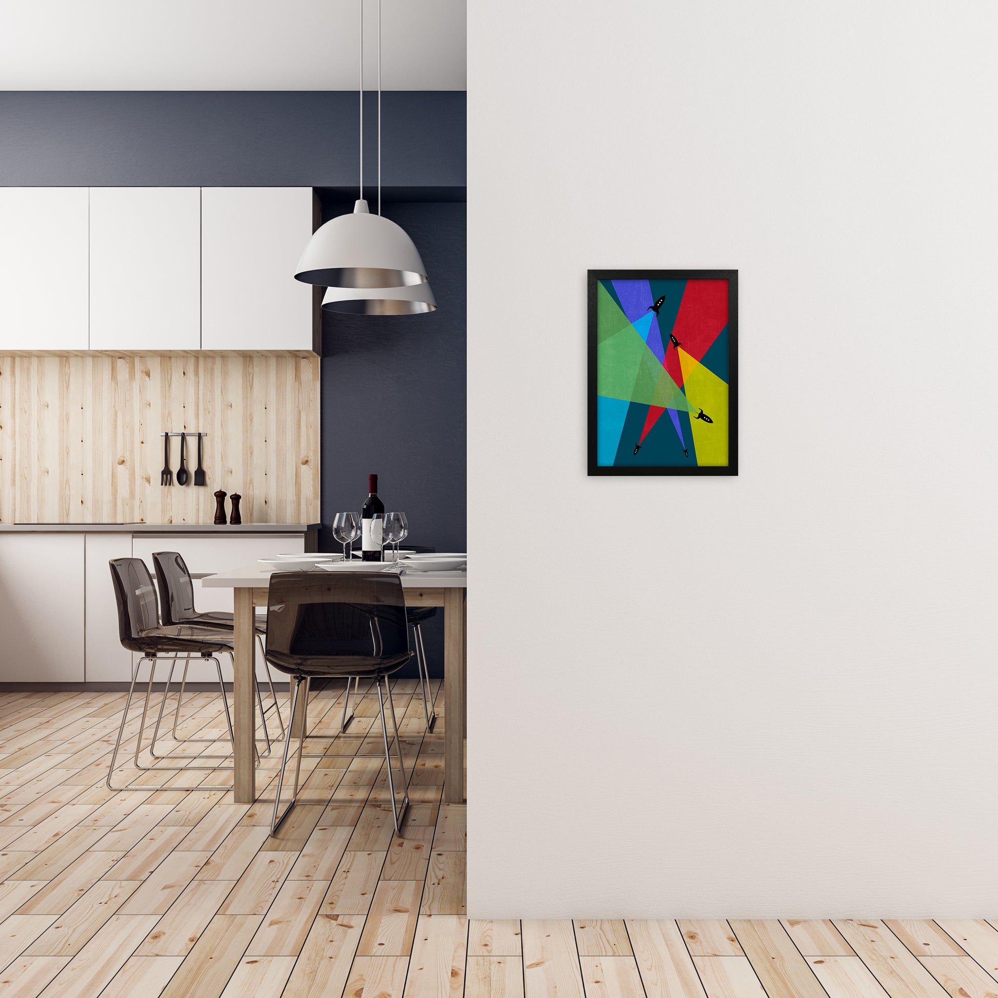 Rocket Bedroom Print A A3 White Frame