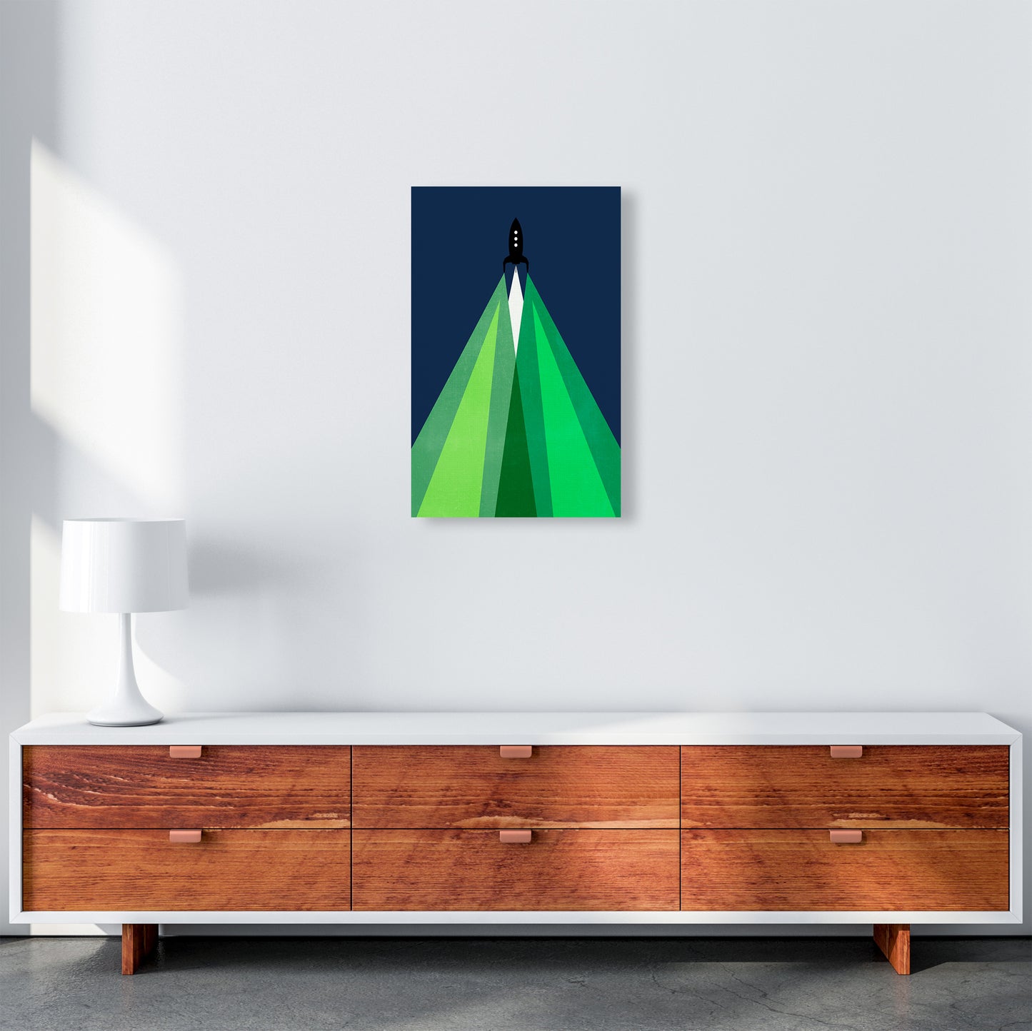 Green and Blue Kids Rocket A3 Canvas