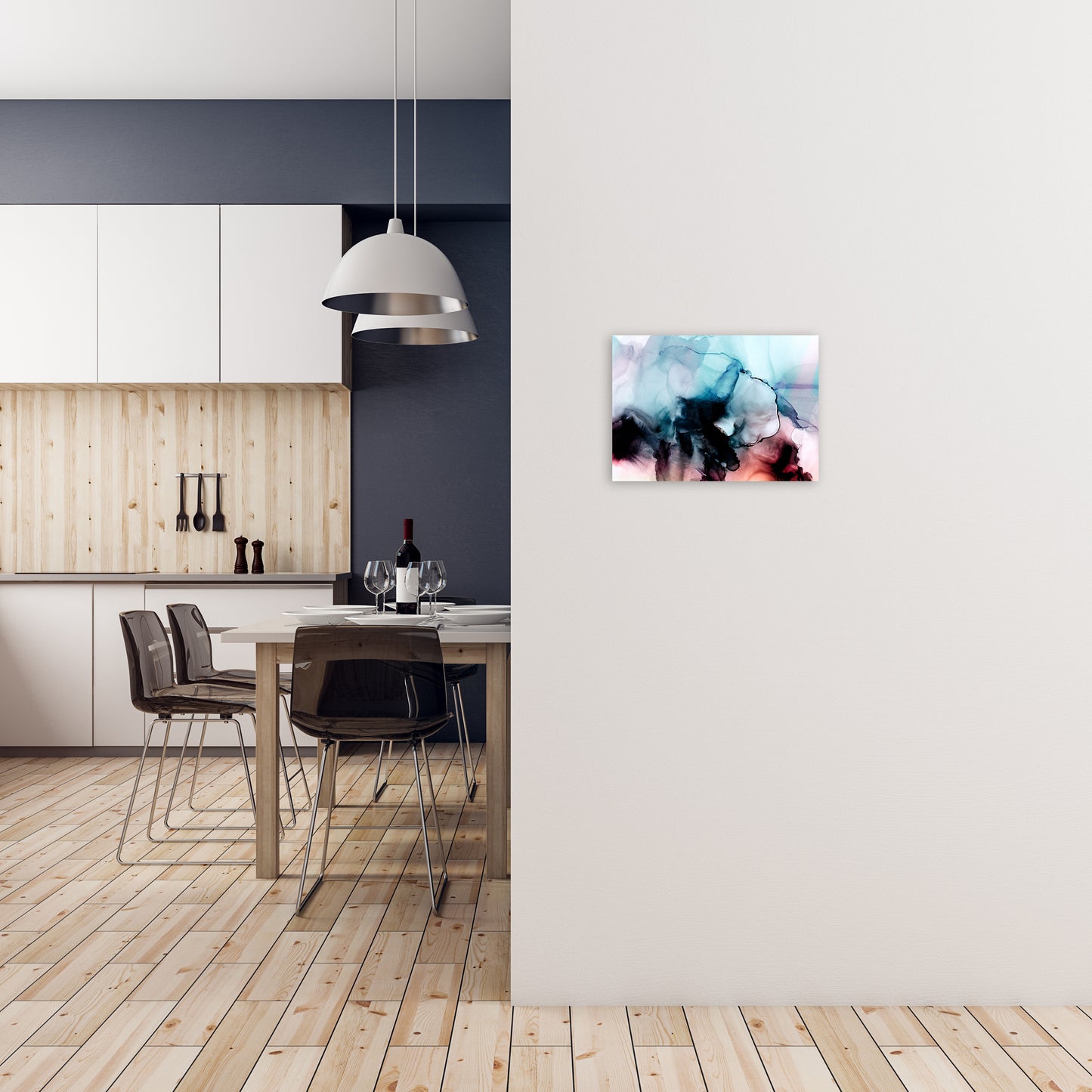 Abstract Watercolor Blue Pink Original A3 Black Frame