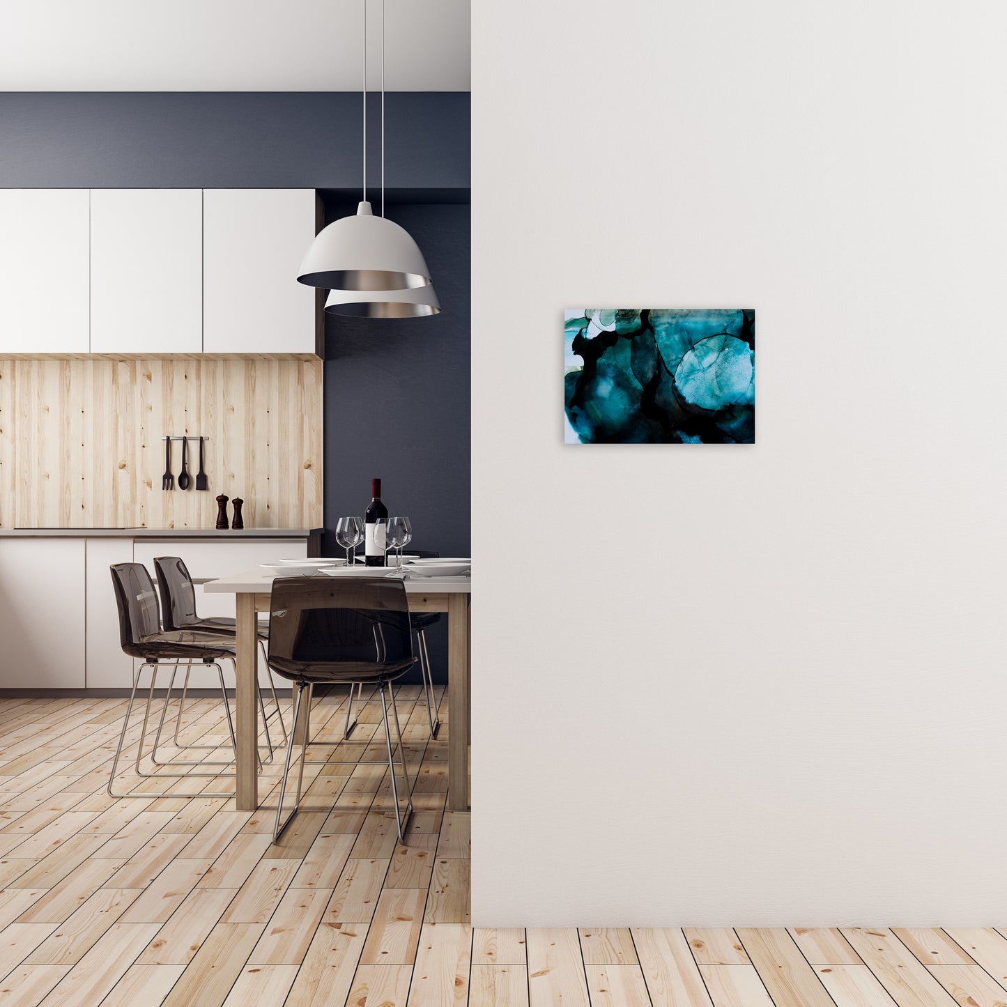 Dark Blue Watercolor Original A3 Black Frame