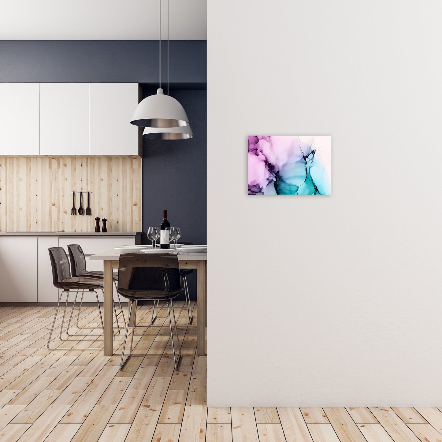 Purple Blue Watercolor Original A3 Black Frame