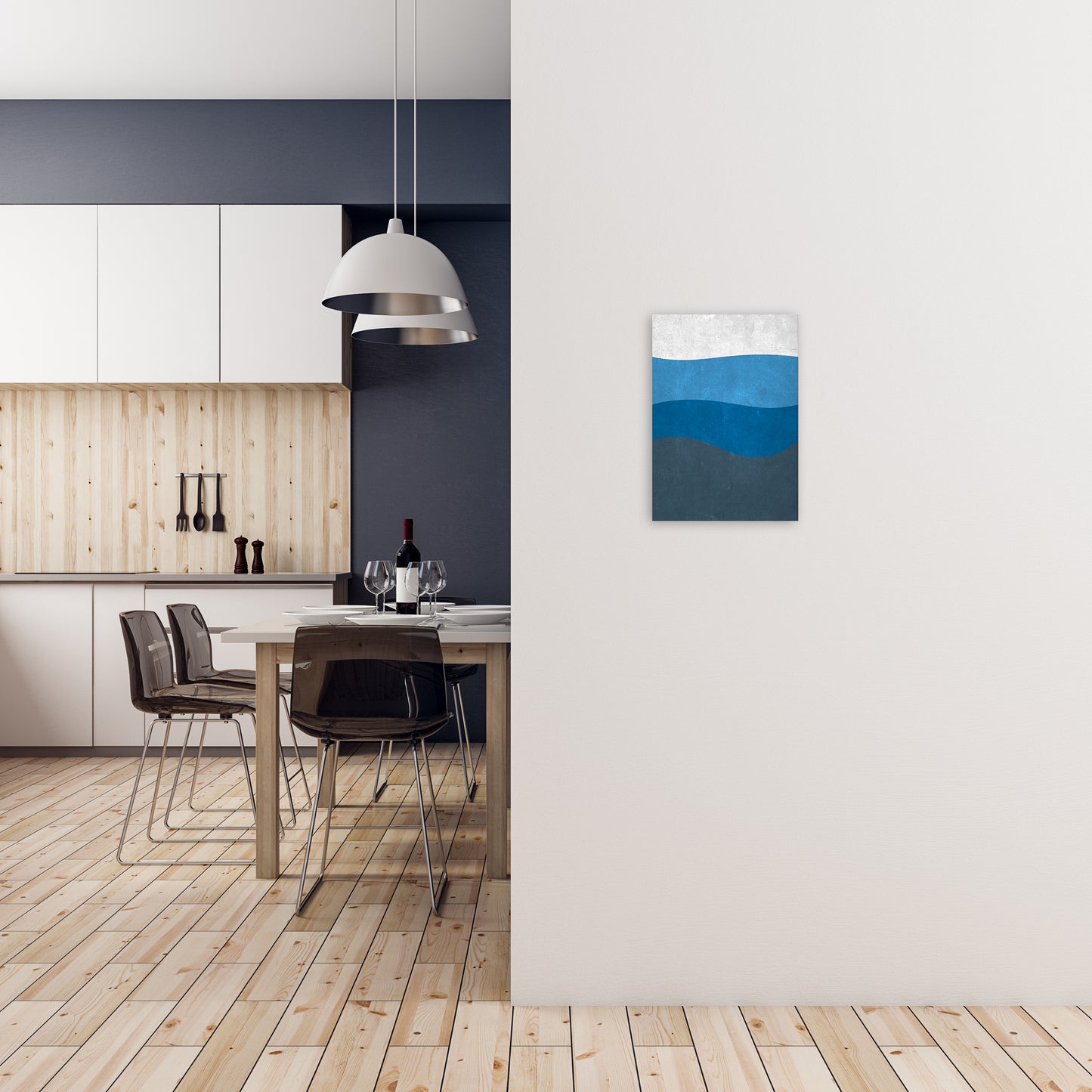 Abstract Blue Seascape Grunge A3 Black Frame