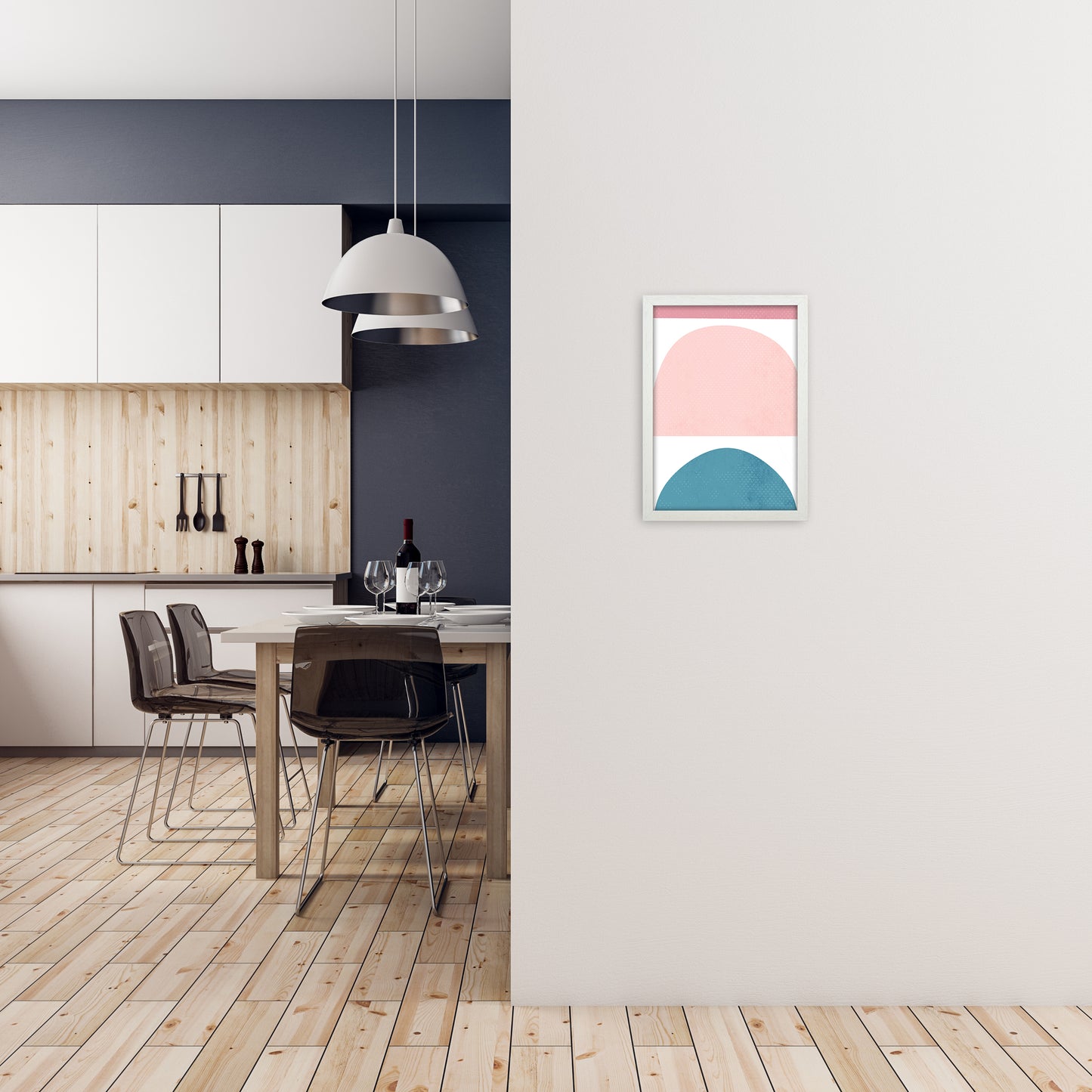 Abstract Blue and Pink Original A3 Oak Frame