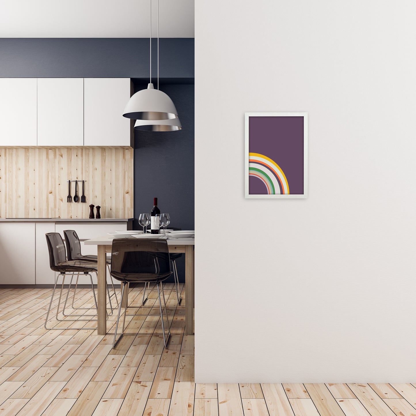Pair of Nursery Rainbow Prints Right B A3 Oak Frame
