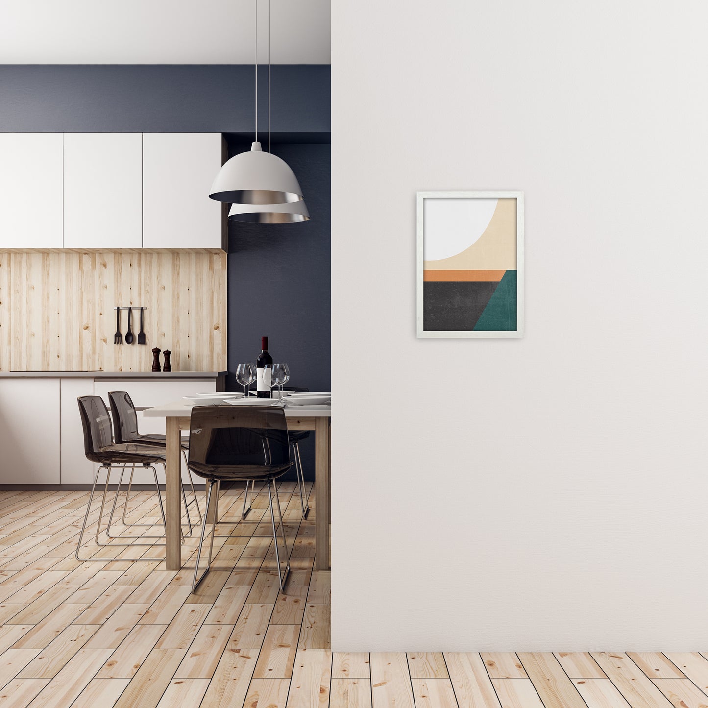 Colourful Mid Century Modern Print A A3 Oak Frame