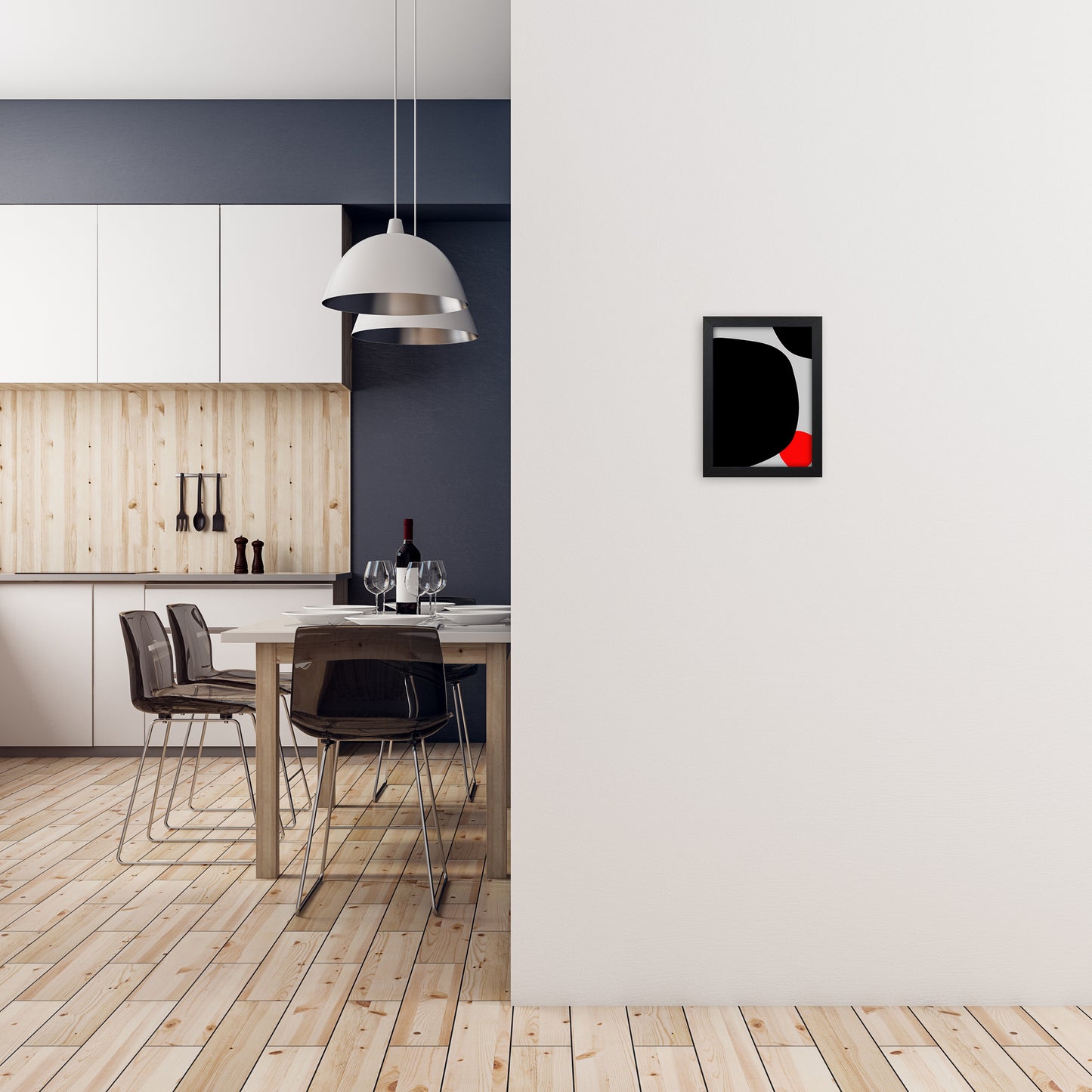 Abstract Black Shapes with Red Original A Art Print by Print Punk Studio A4 White Frame