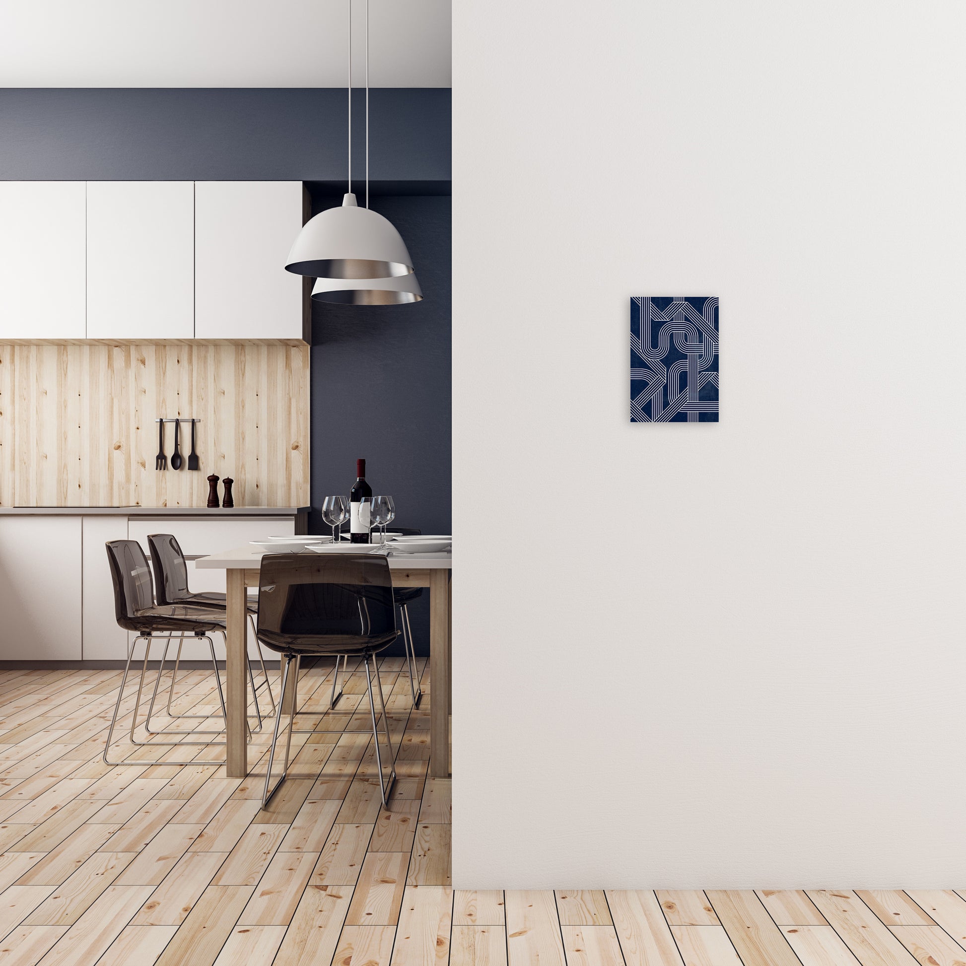 Blue Abstract Lines Wall Art A4 Black Frame
