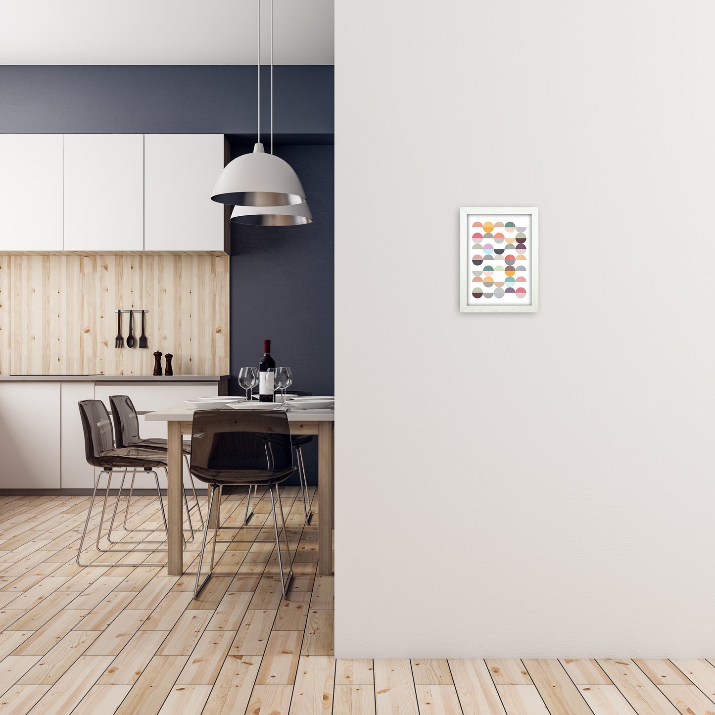 Scandinavian Colorful Circle Art Original A4 Oak Frame