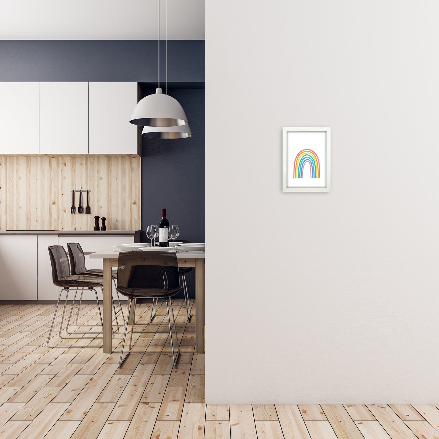 Rainbow Nursery Print Original A4 Oak Frame