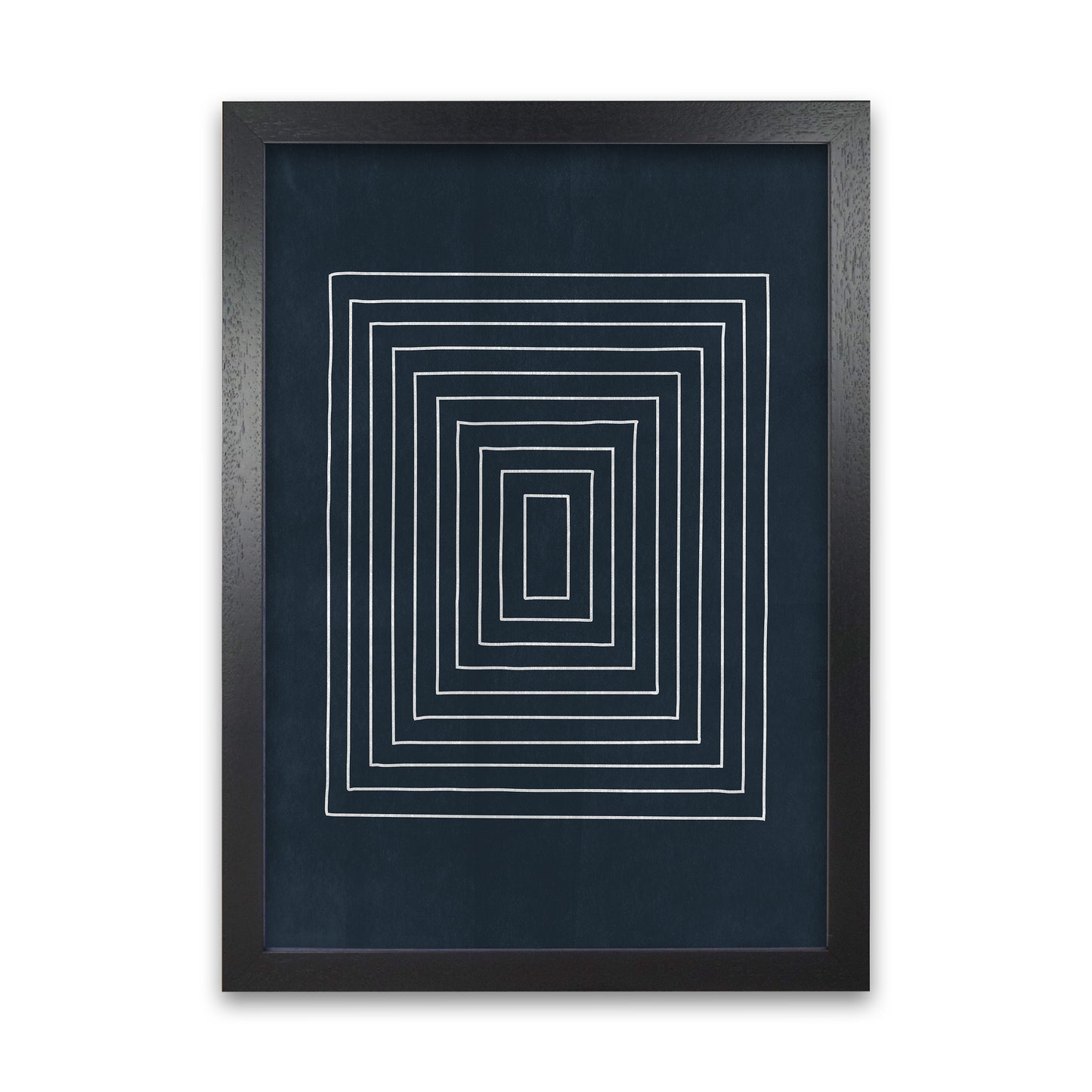 Lino Style Blue Geometric Squares Black Grain