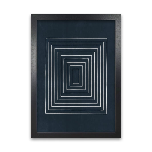 Lino Style Blue Geometric Squares Black Grain