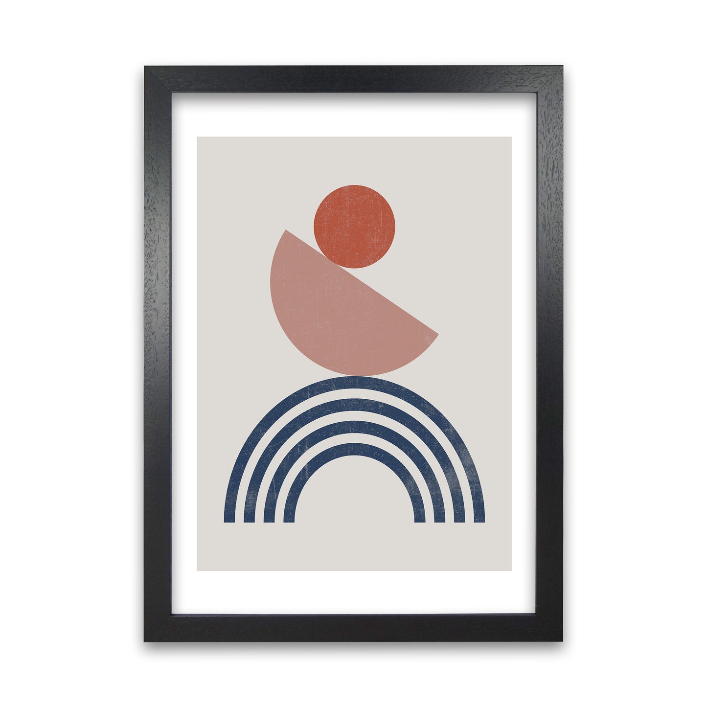 Mid Century Shapes Wall Art Print B Black Grain