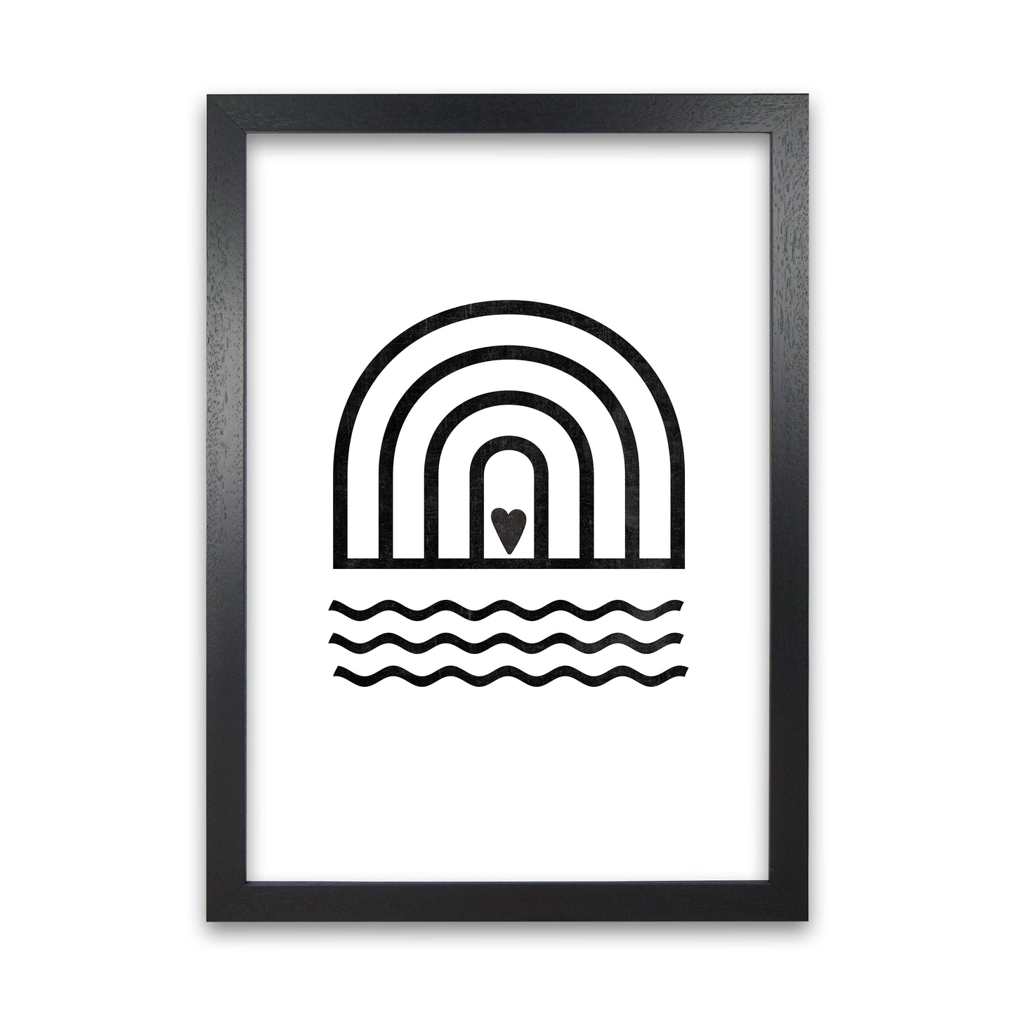 Rainbow Heart Waves BW Art Black Grain