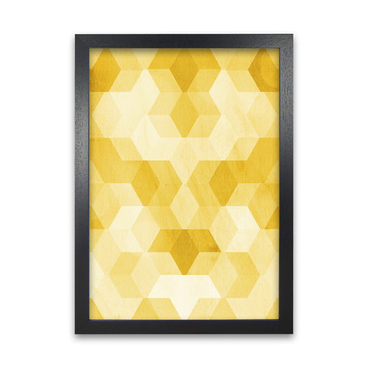 Set of 2 Yellow Hexagon Abstract Print B A1 Black Grain Frame