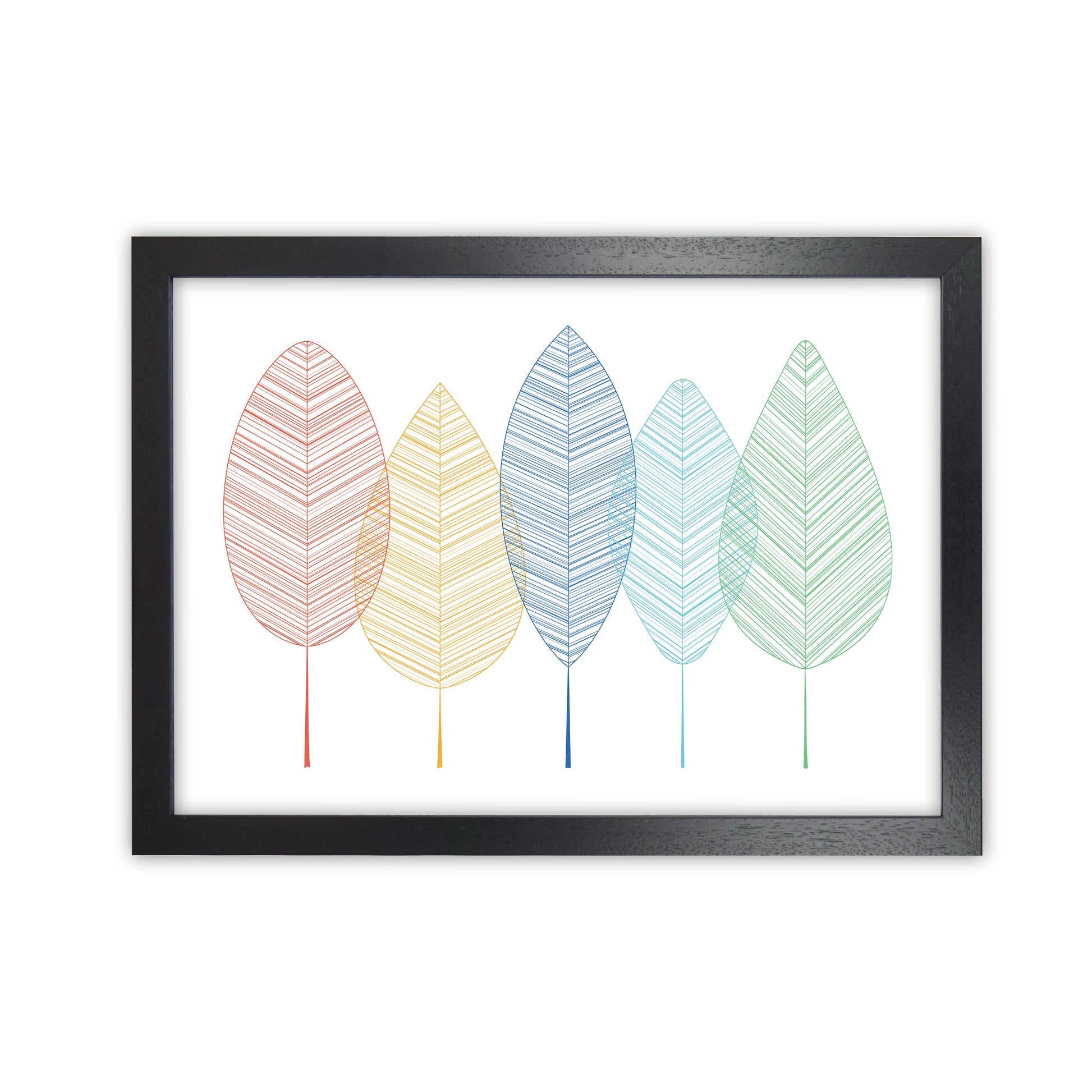 Scandinavian Colorful Leaves in Landscape Black Grain
