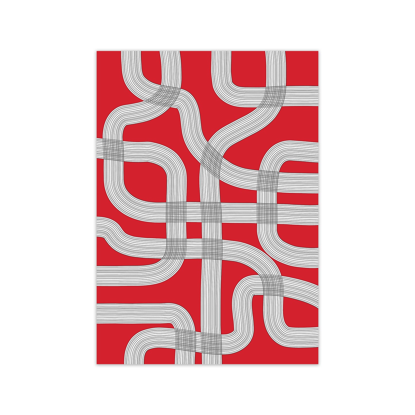 Red Black and White Abstract Print Only