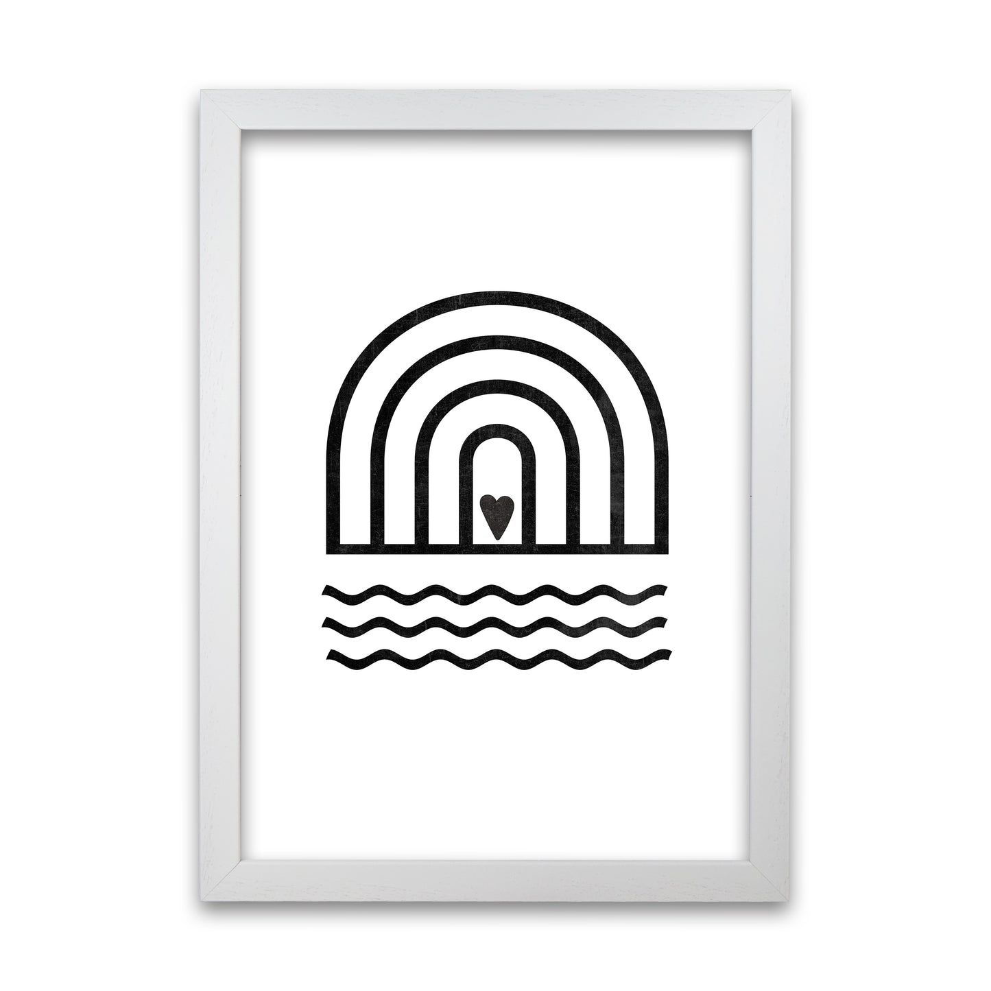 Rainbow Heart Waves BW Art White Grain