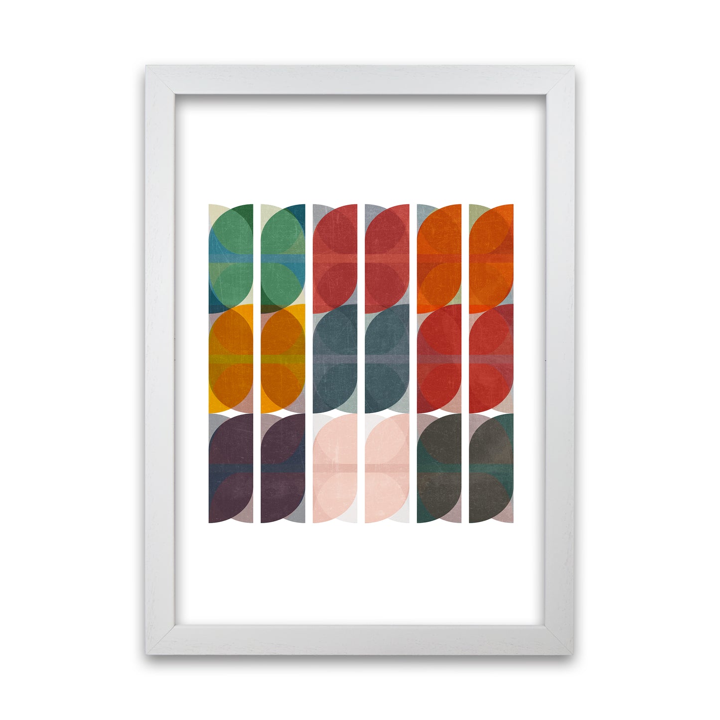 Mid Century Colourful Abstract Art Print A White Grain