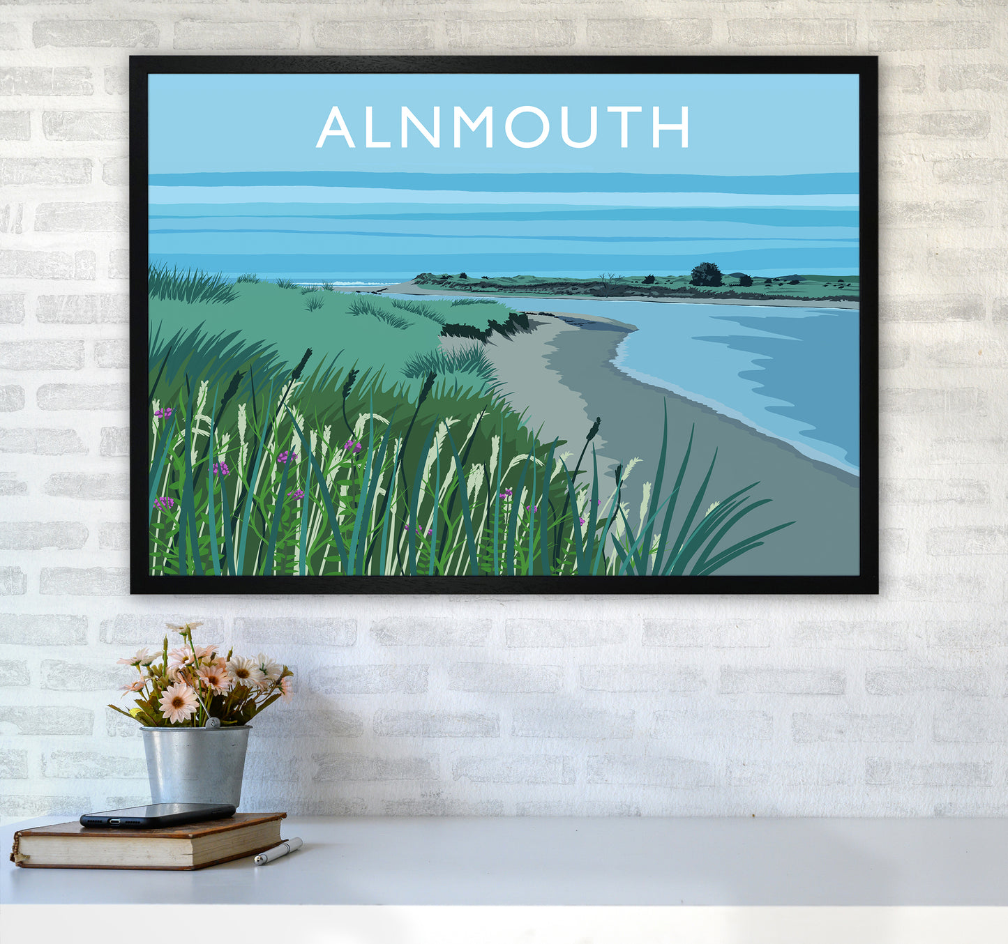 Alnmouth Travel Art Print by Richard O'Neill A1 White Frame