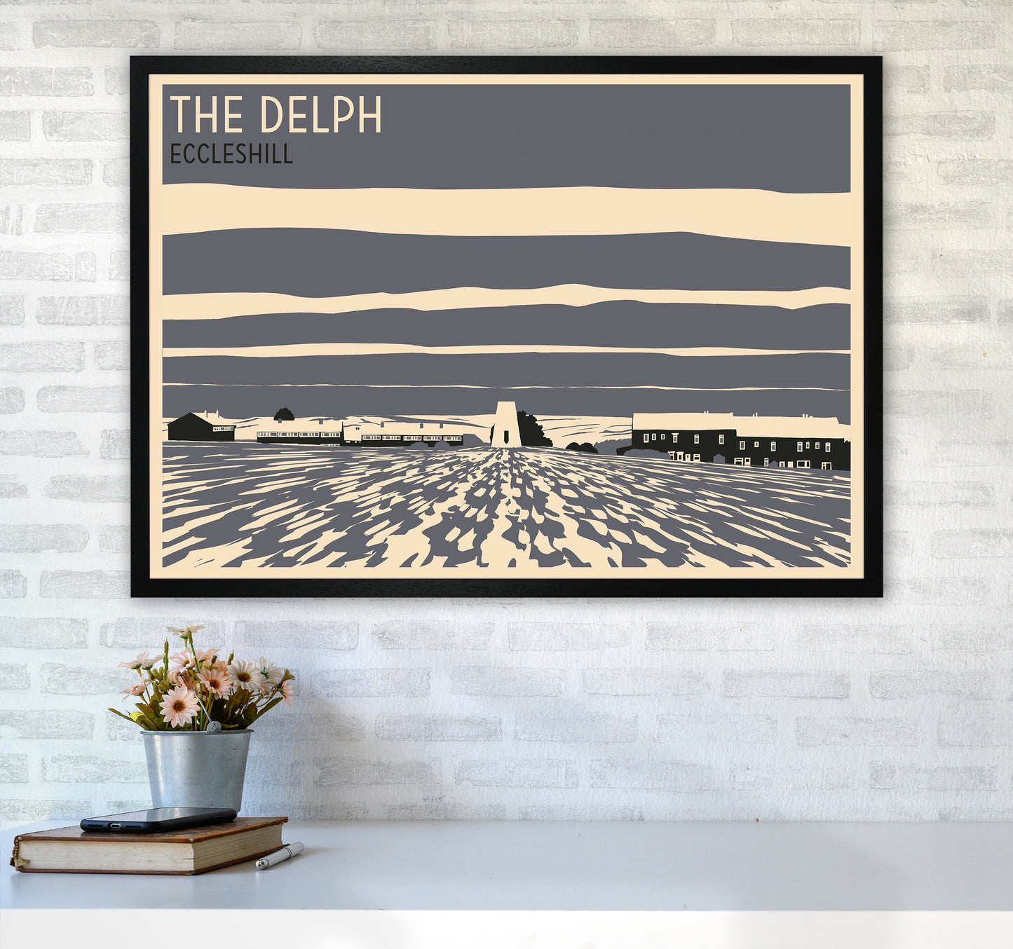 The Delph, Eccleshill Travel Art Print by Richard O'Neill A1 White Frame