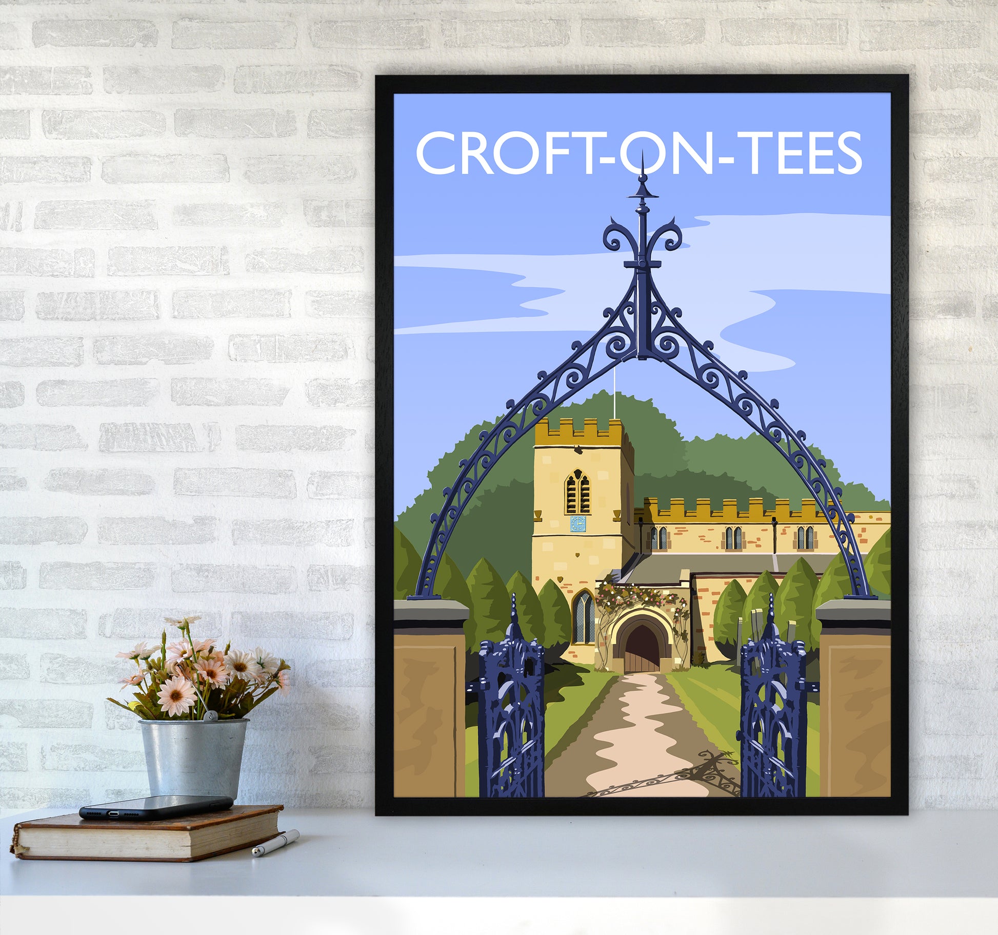 Croft-on-Tees Travel Art Print by Richard O'Neill A1 White Frame