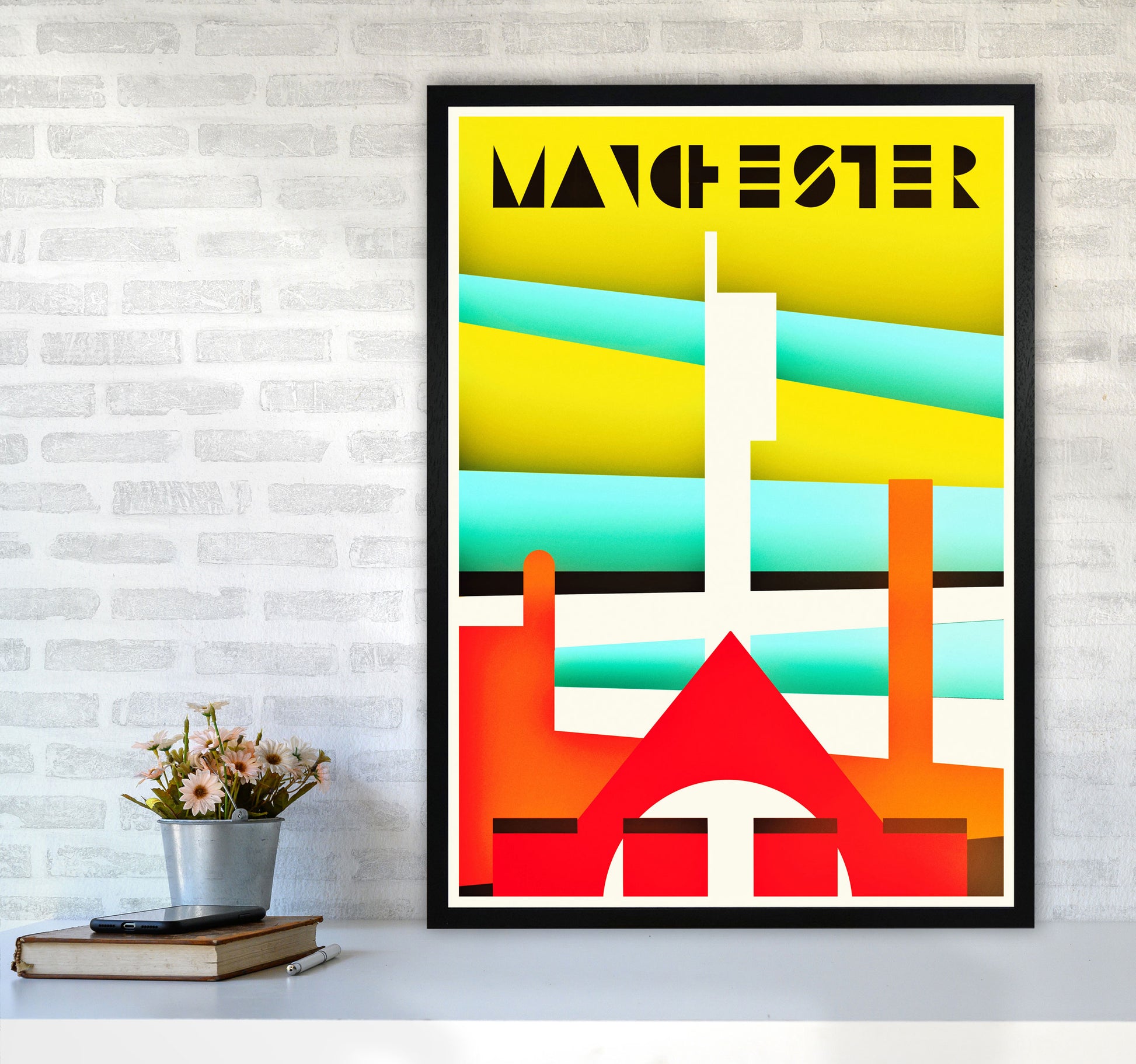 Manchester Travel Art Print by Richard O'Neill A1 White Frame