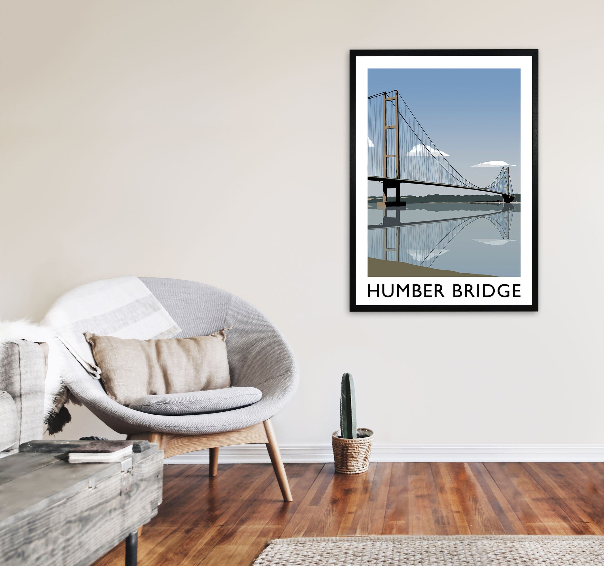 Humber Bridge Framed Digital Art Print by Richard O'Neill A1 White Frame