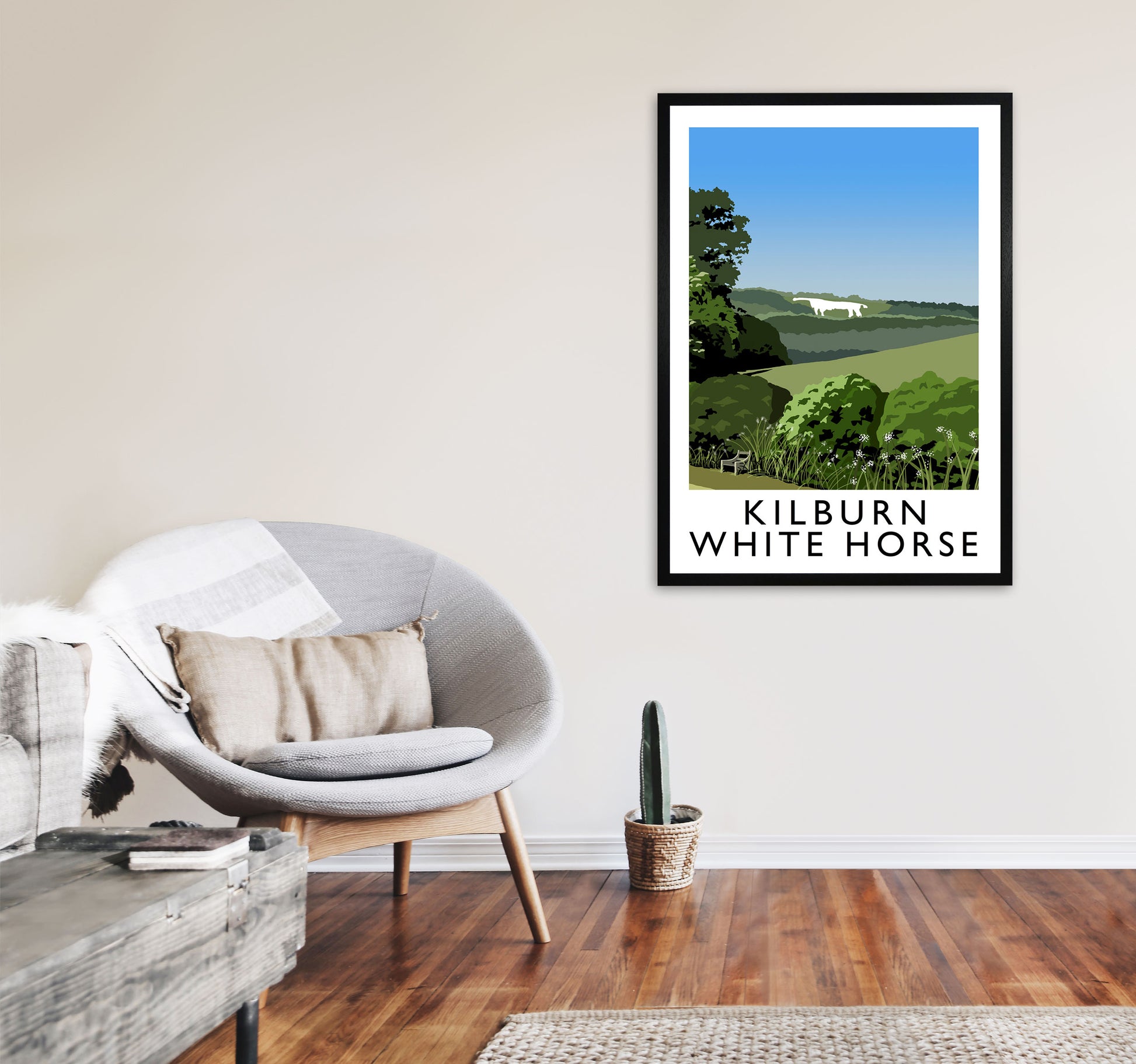 Kilburn White Horse by Richard O'Neill Yorkshire Art Print A1 White Frame