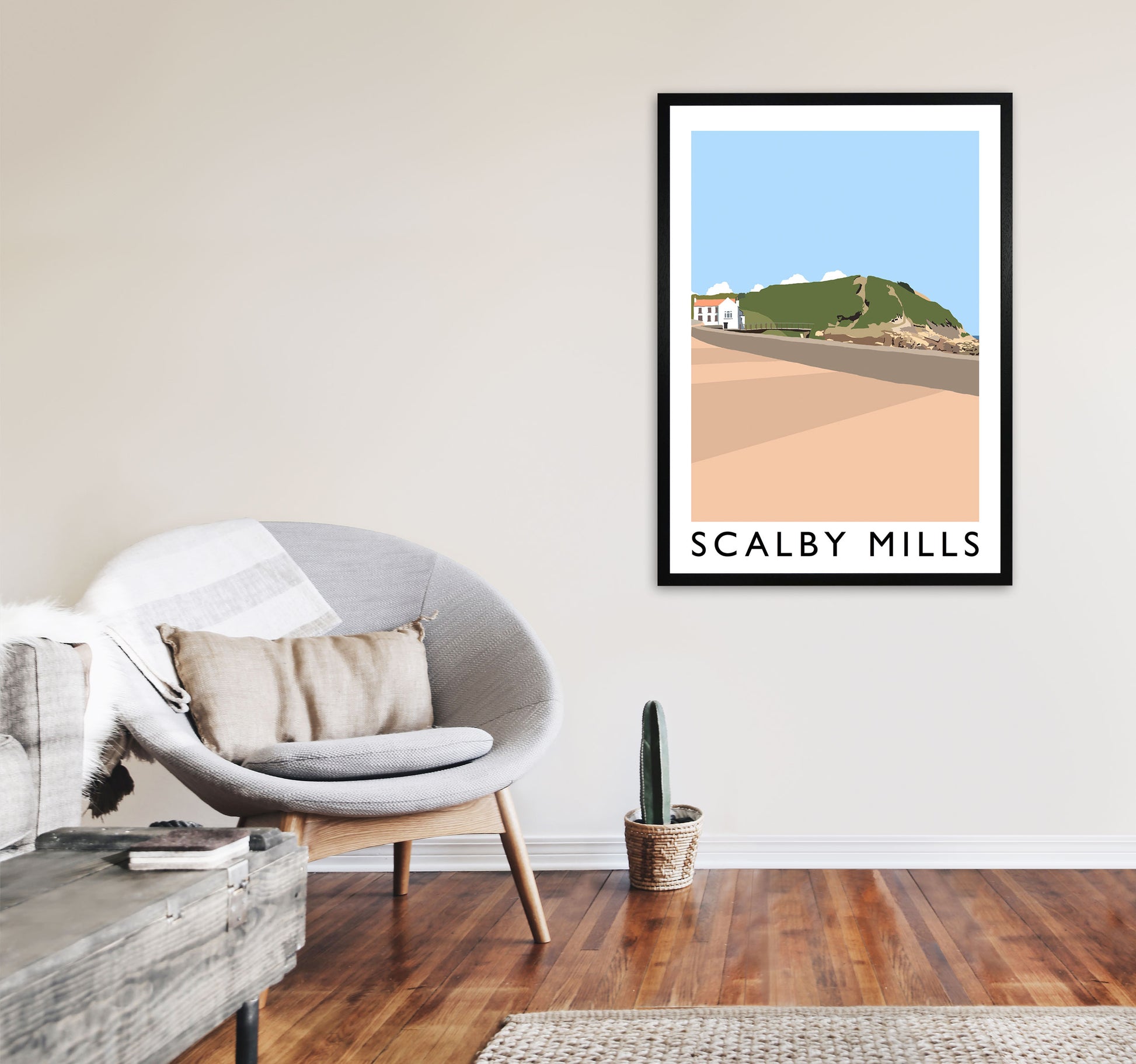 Scalby Mills Art Print by Richard O'Neill A1 White Frame