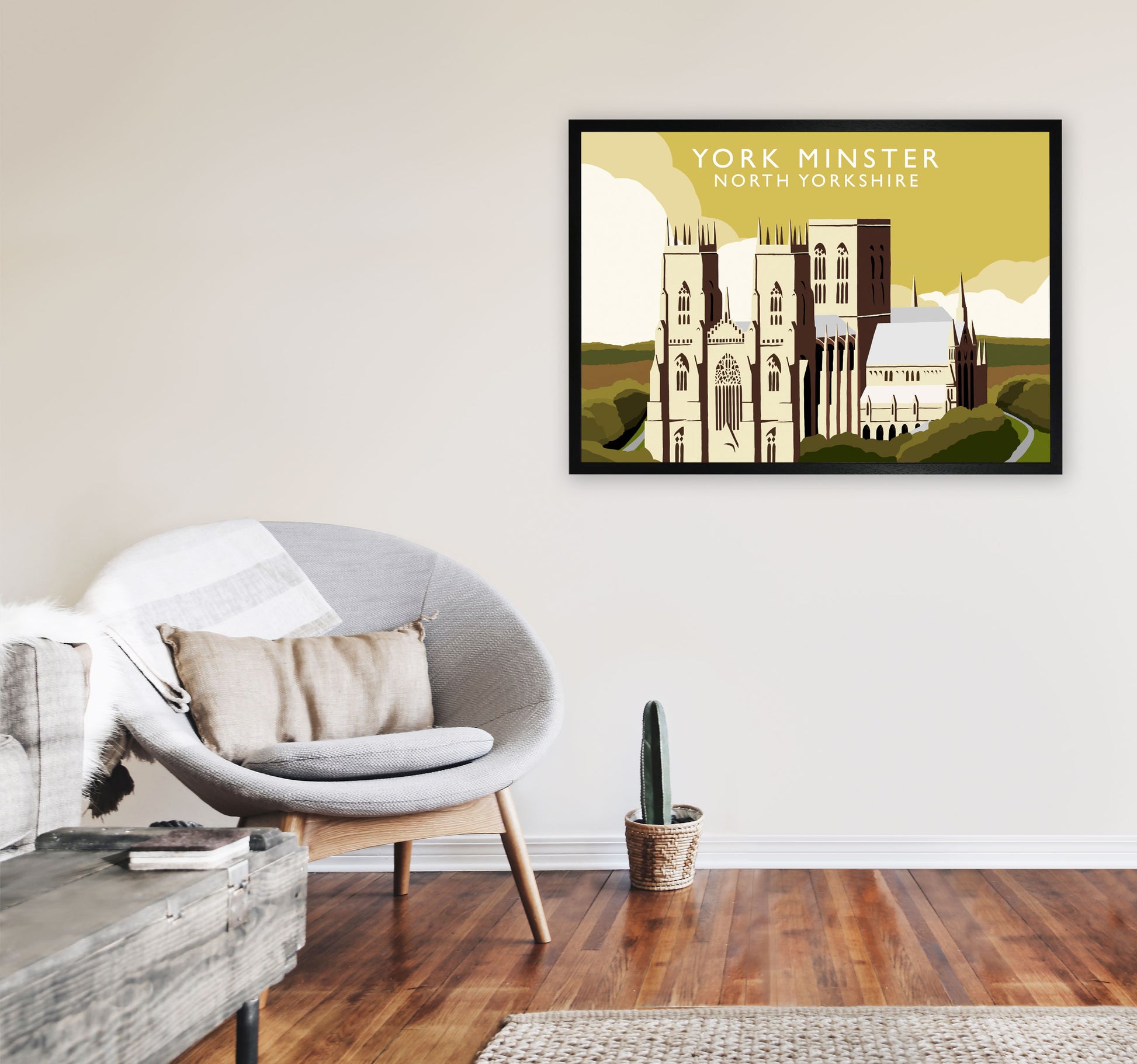 York Minster by Richard O'Neill Yorkshire Art Print, Vintage Travel Poster A1 White Frame