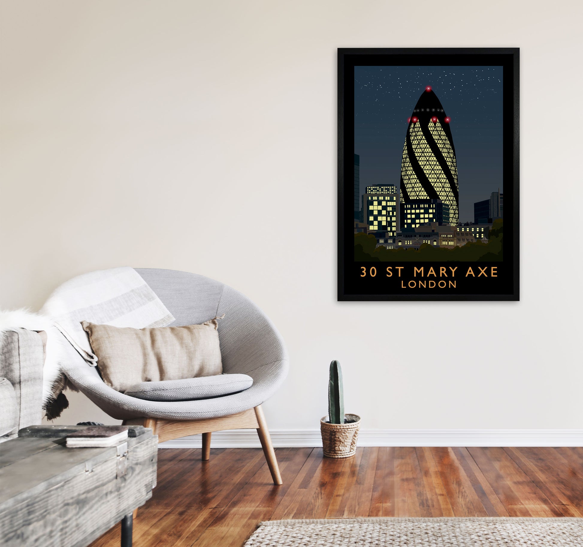 30 St Mary Axe London Travel Art Print by Richard O'Neill A1 White Frame