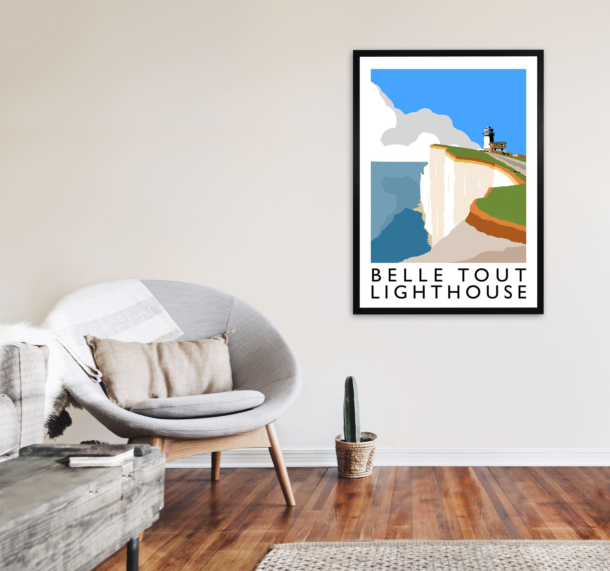 Belle Tout Lighthouse Framed Digital Art Print by Richard O'Neill A1 White Frame