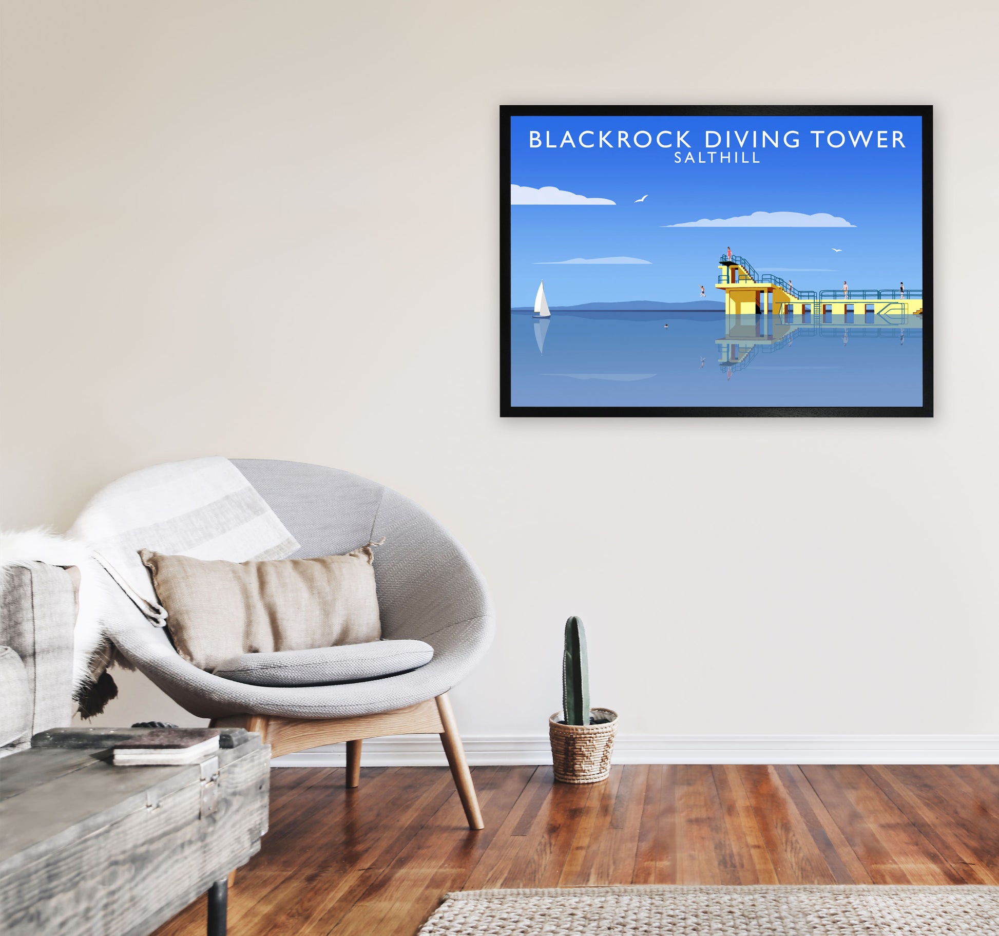 Blackrock Diving Tower (Landscape) by Richard O'Neill A1 White Frame