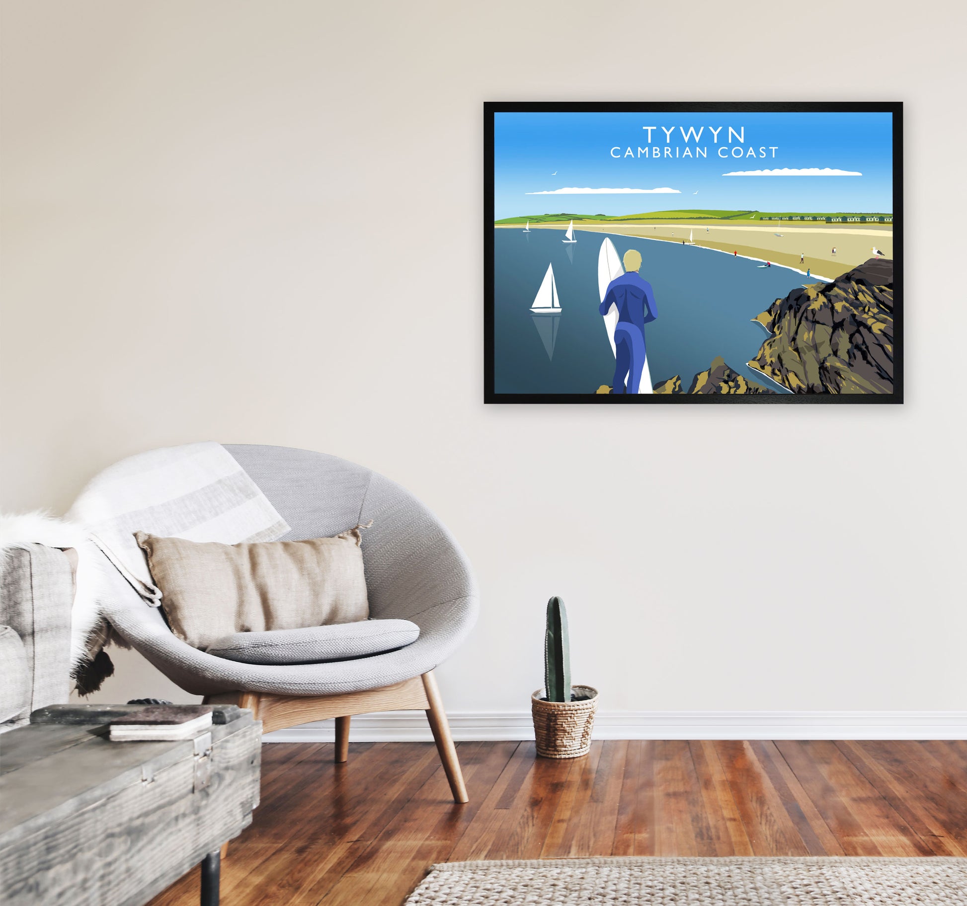 Tywyn Cambrian Coast Art Print by Richard O'Neill A1 White Frame