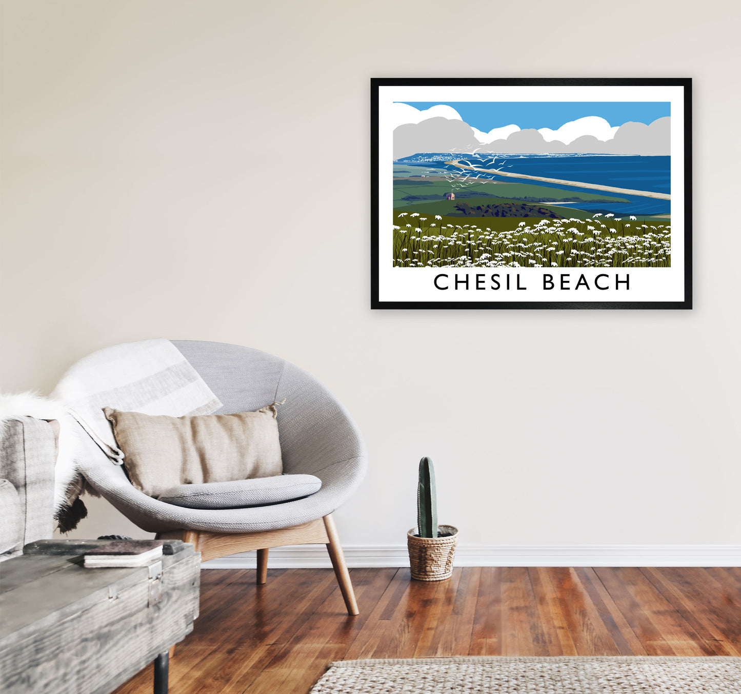 Chesil Beach Framed Digital Art Print by Richard O'Neill A1 White Frame