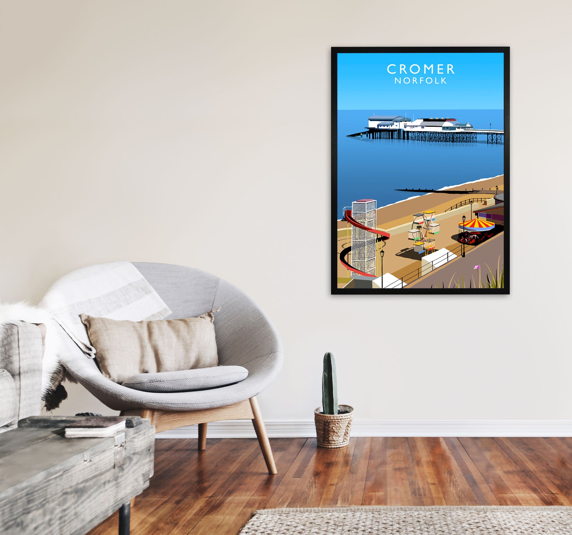 Cromer Norfolk Framed Digital Art Print by Richard O'Neill A1 White Frame